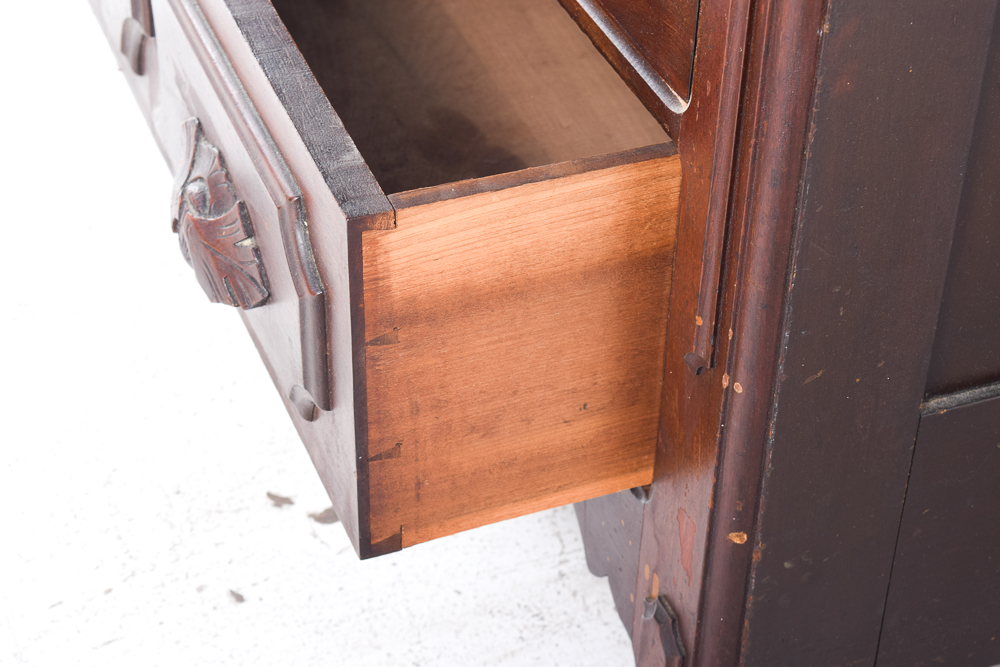 Antique Victorian Walnut Dresser with Mirror and Marble Top