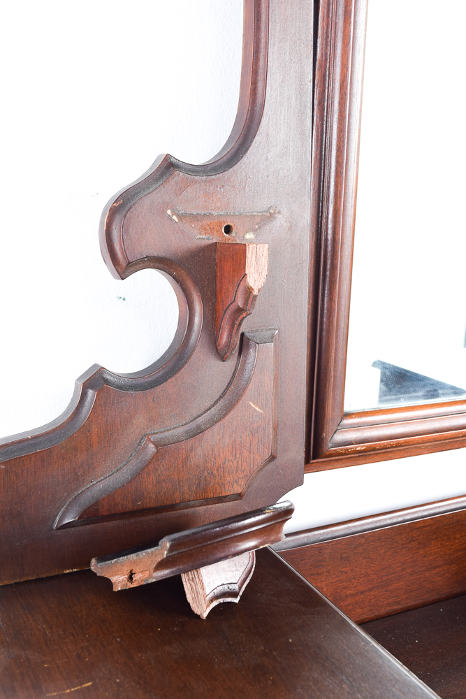 Antique Victorian Walnut Dresser with Mirror and Marble Top