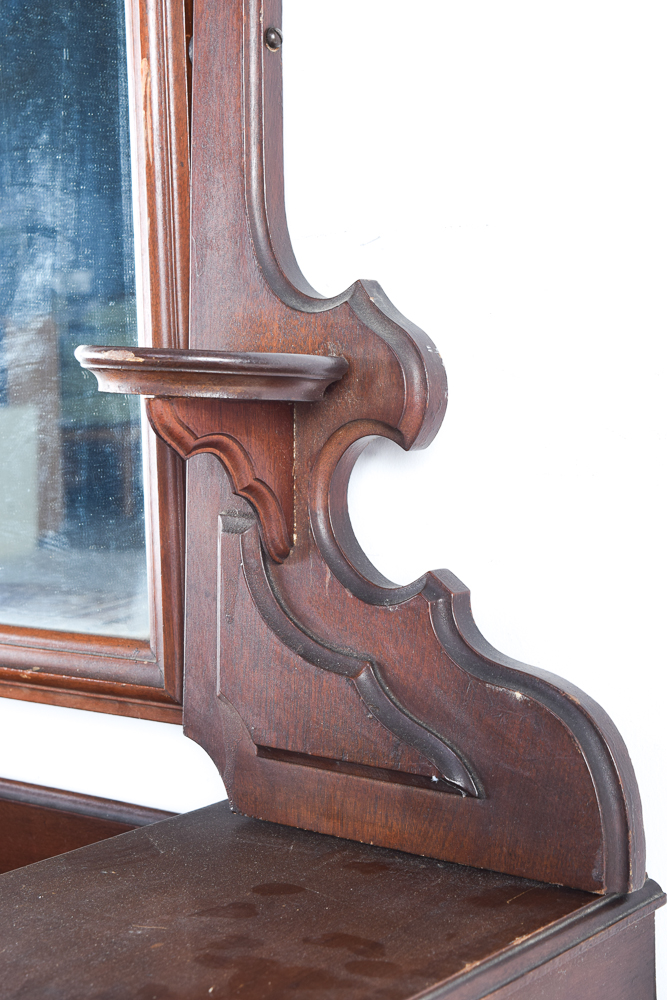 Antique Victorian Walnut Dresser with Mirror and Marble Top