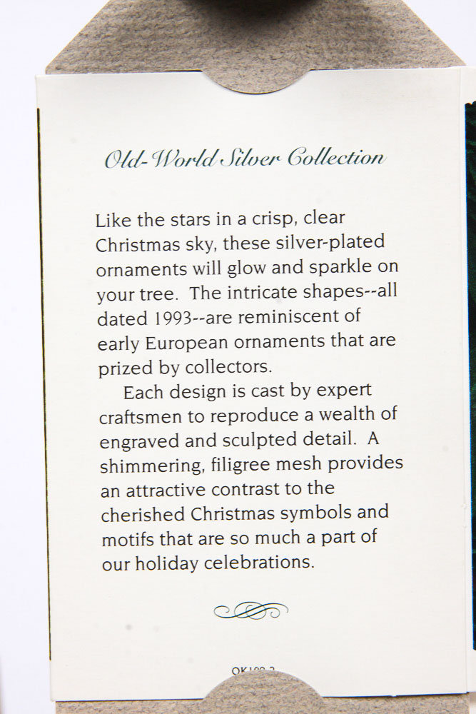 Hallmark "Old World Silver Collection" Plated Silver Holiday Ornaments