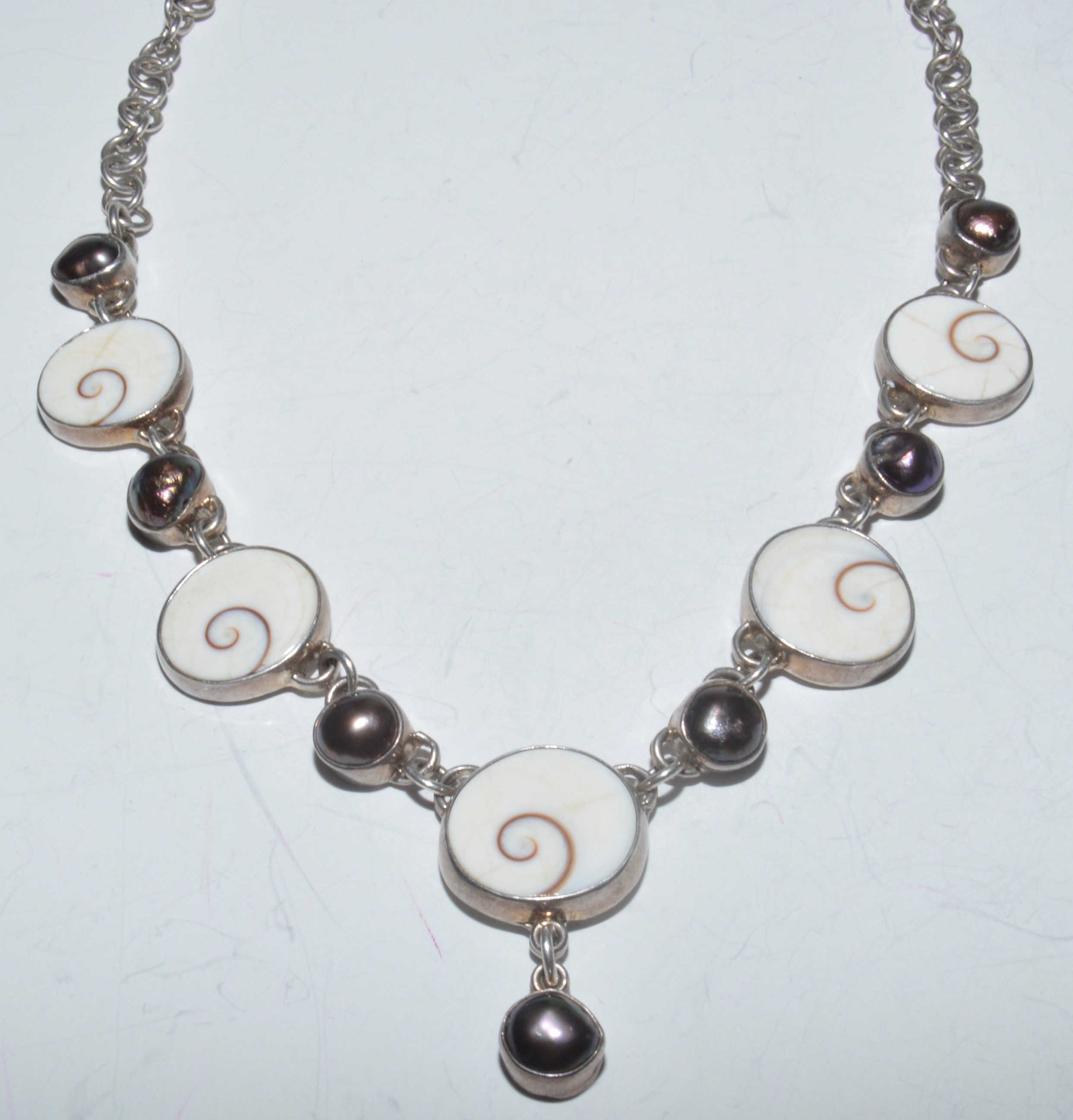 Sterling Silver Necklaces and Earrings with Shell and Pearl Pendants