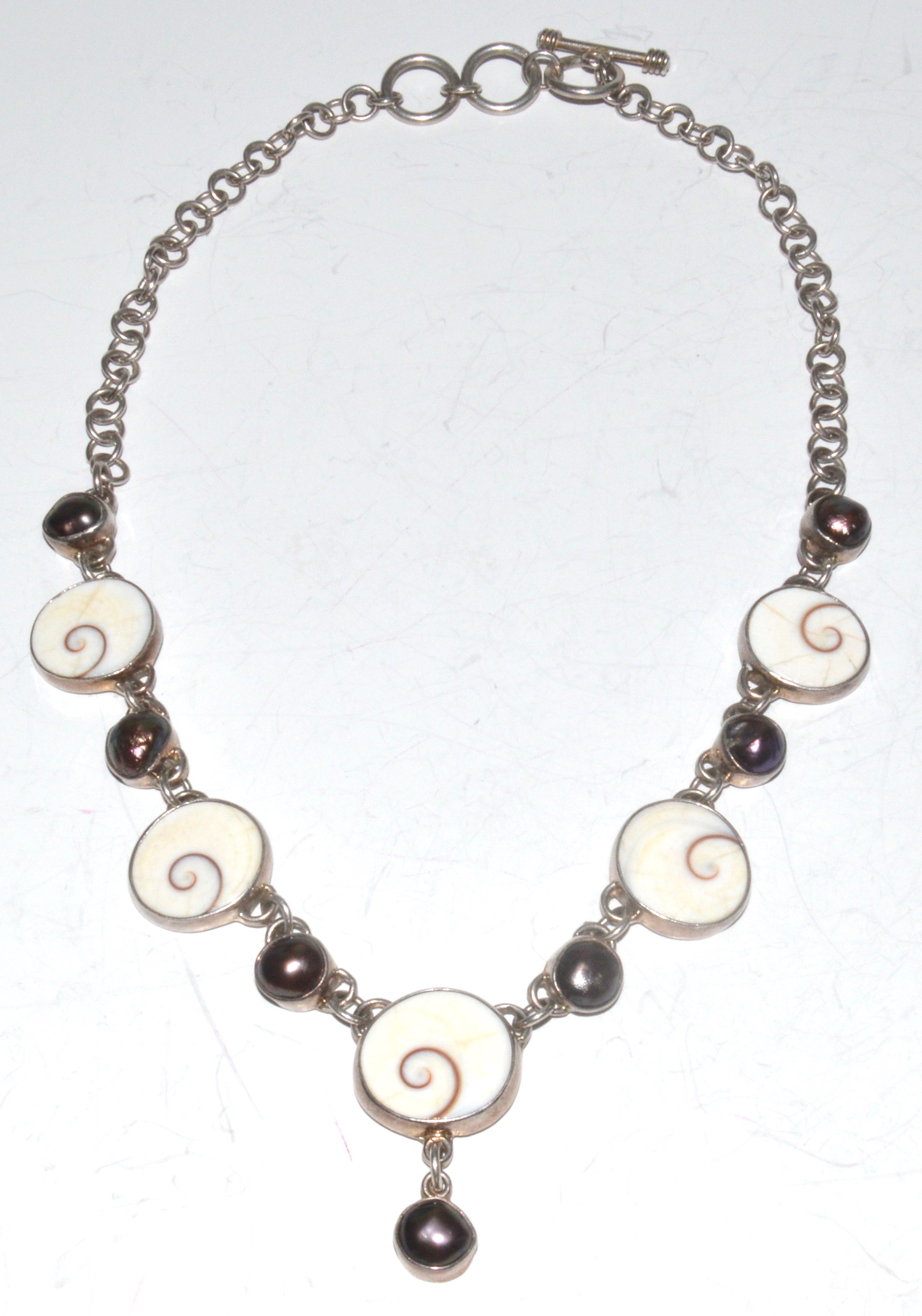 Sterling Silver Necklaces and Earrings with Shell and Pearl Pendants