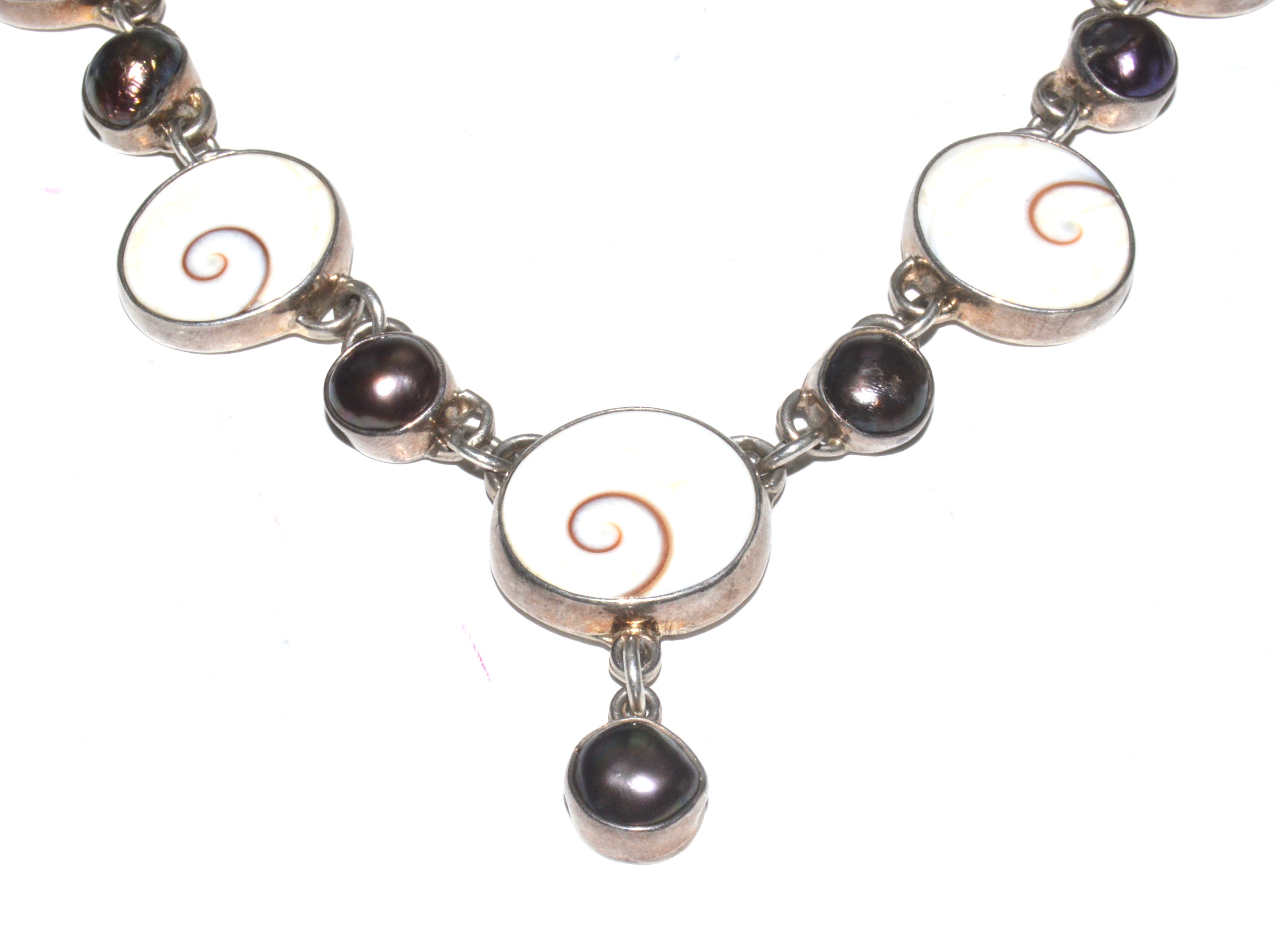 Sterling Silver Necklaces and Earrings with Shell and Pearl Pendants