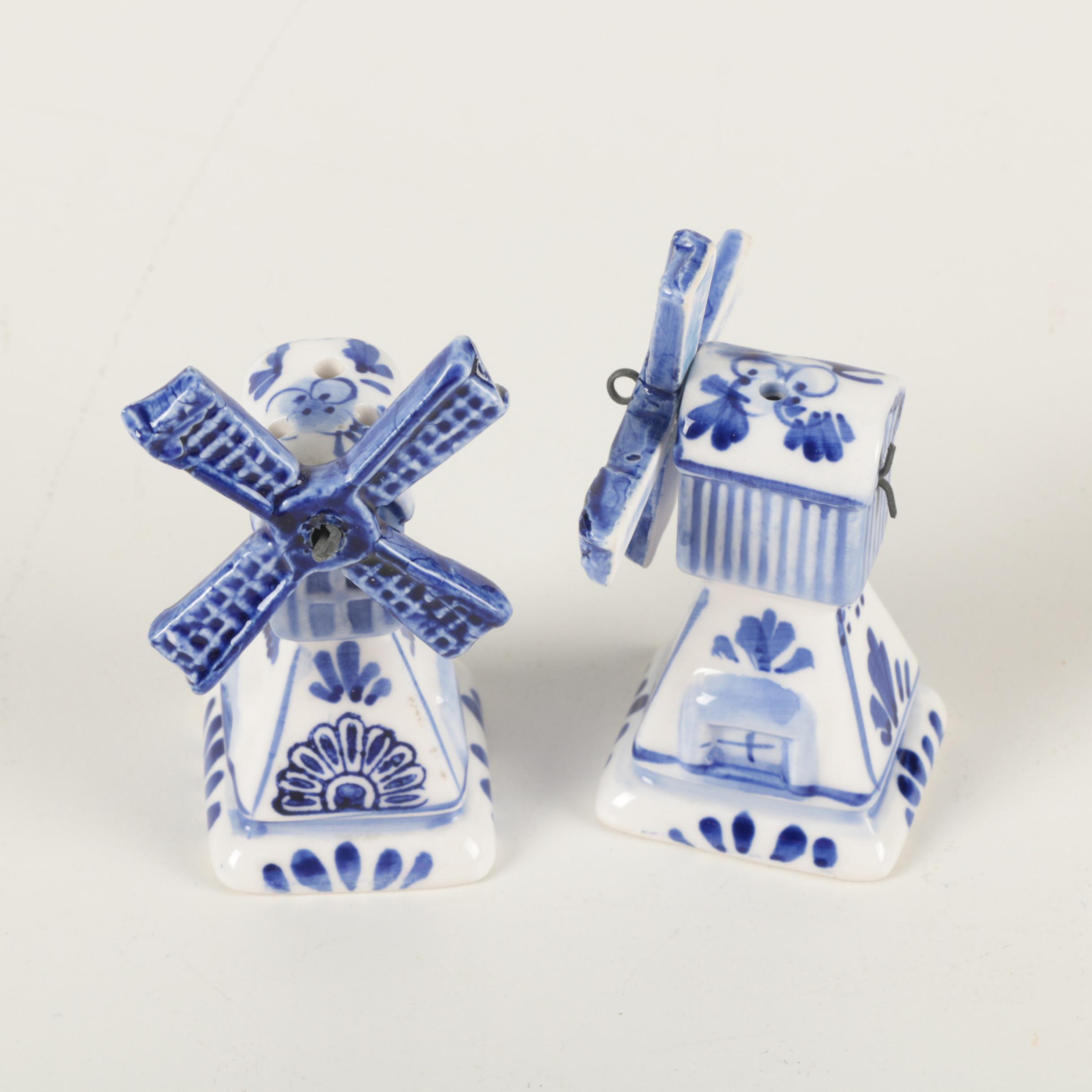 Delft Style Windmill Salt and Pepper Shakers and Framed Tiles