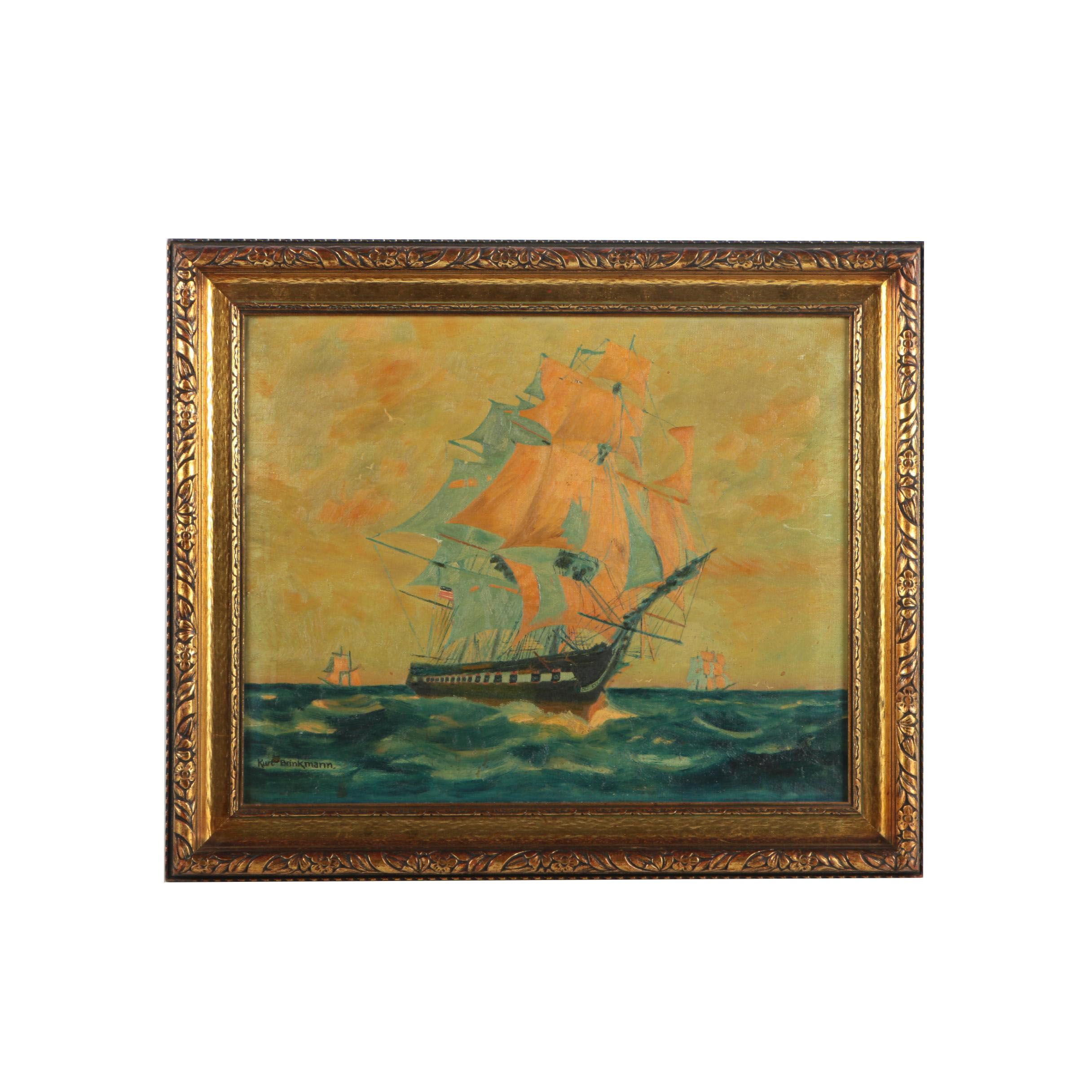 Kurt Brinkmann Oil Painting of Ships at Sea