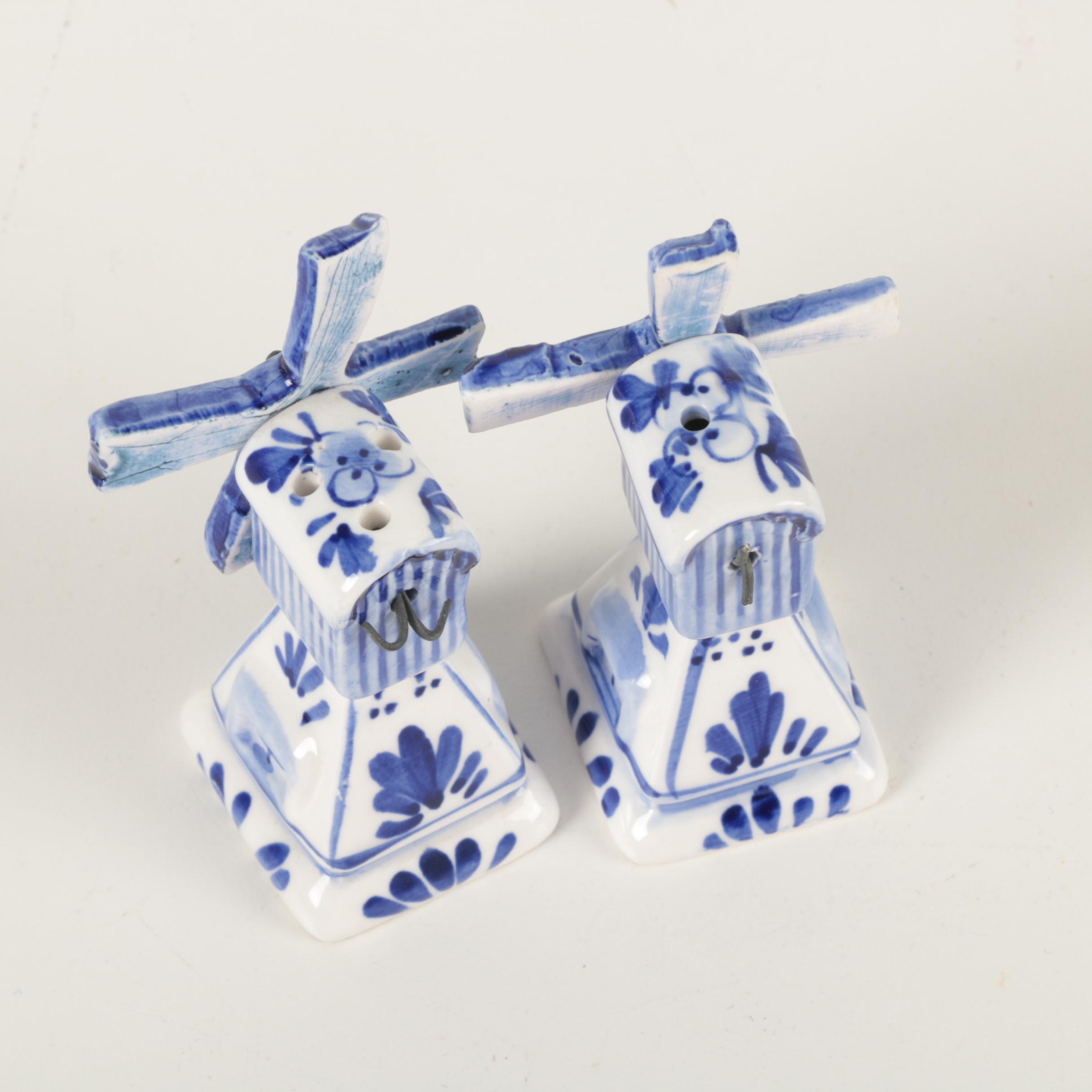 Delft Style Windmill Salt and Pepper Shakers and Framed Tiles