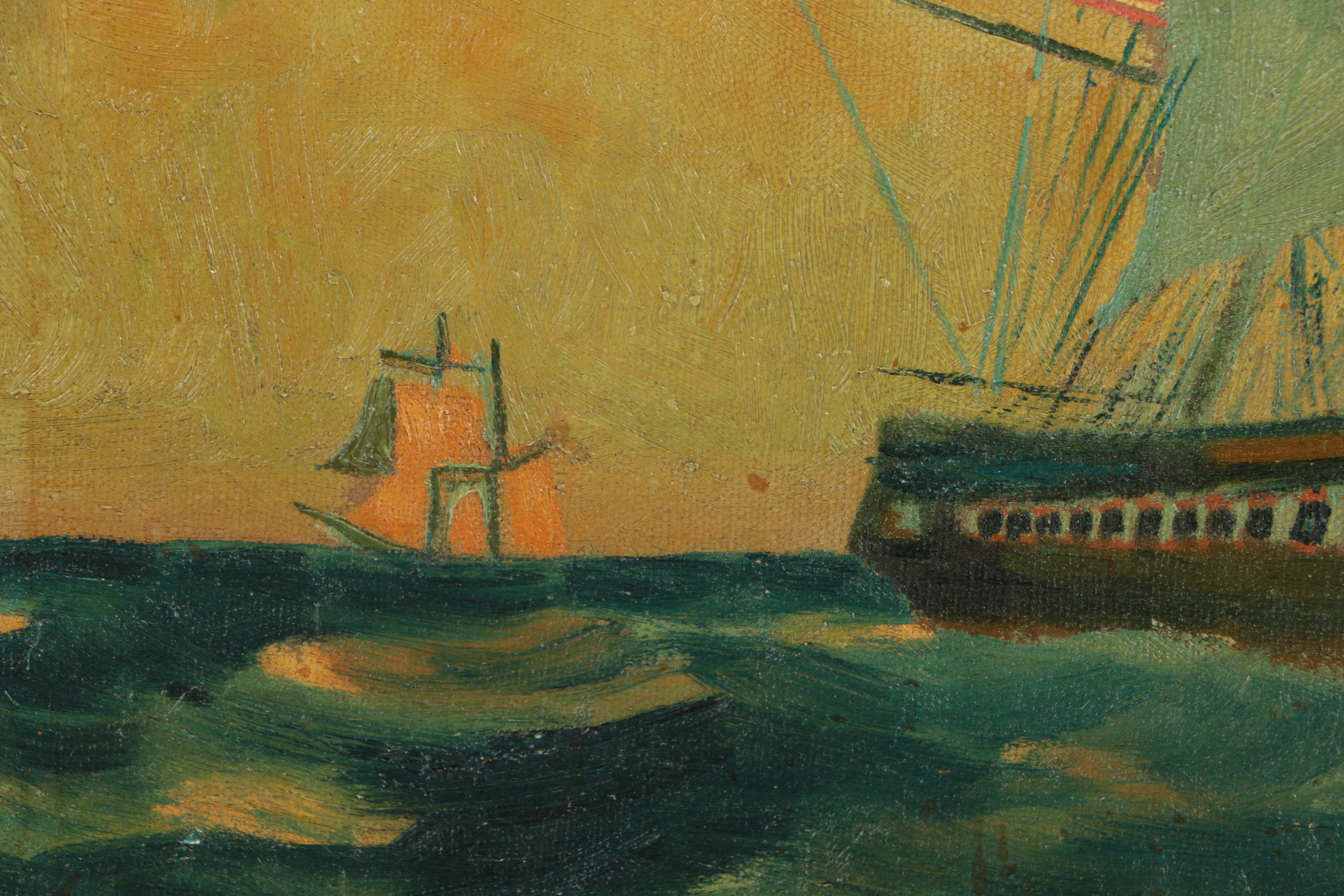 Kurt Brinkmann Oil Painting of Ships at Sea