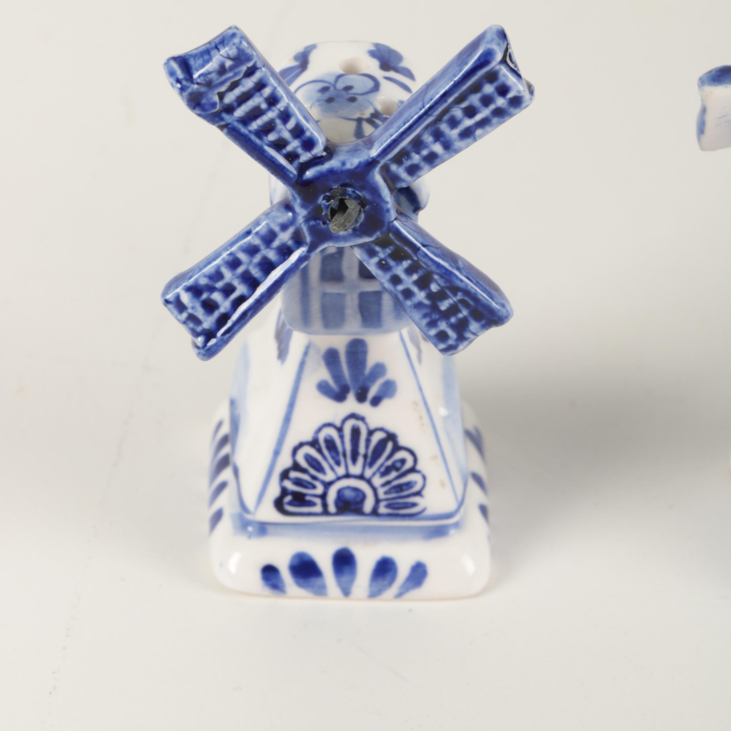 Delft Style Windmill Salt and Pepper Shakers and Framed Tiles