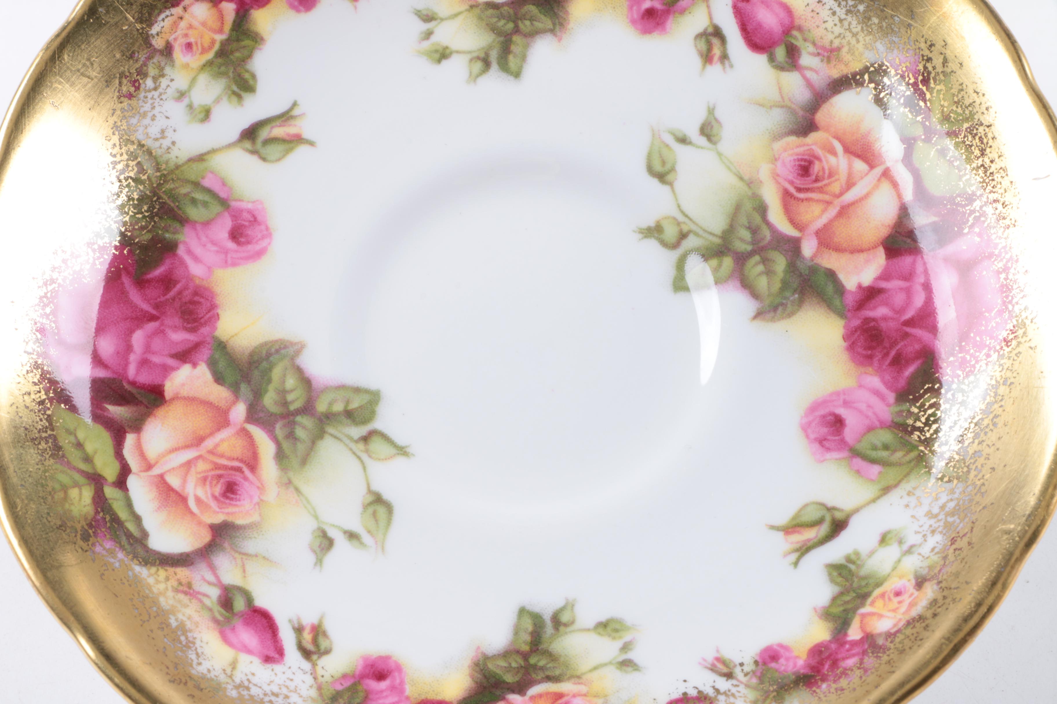 Royal Chelsea "Golden Rose" Saucer and D&G Tumblers