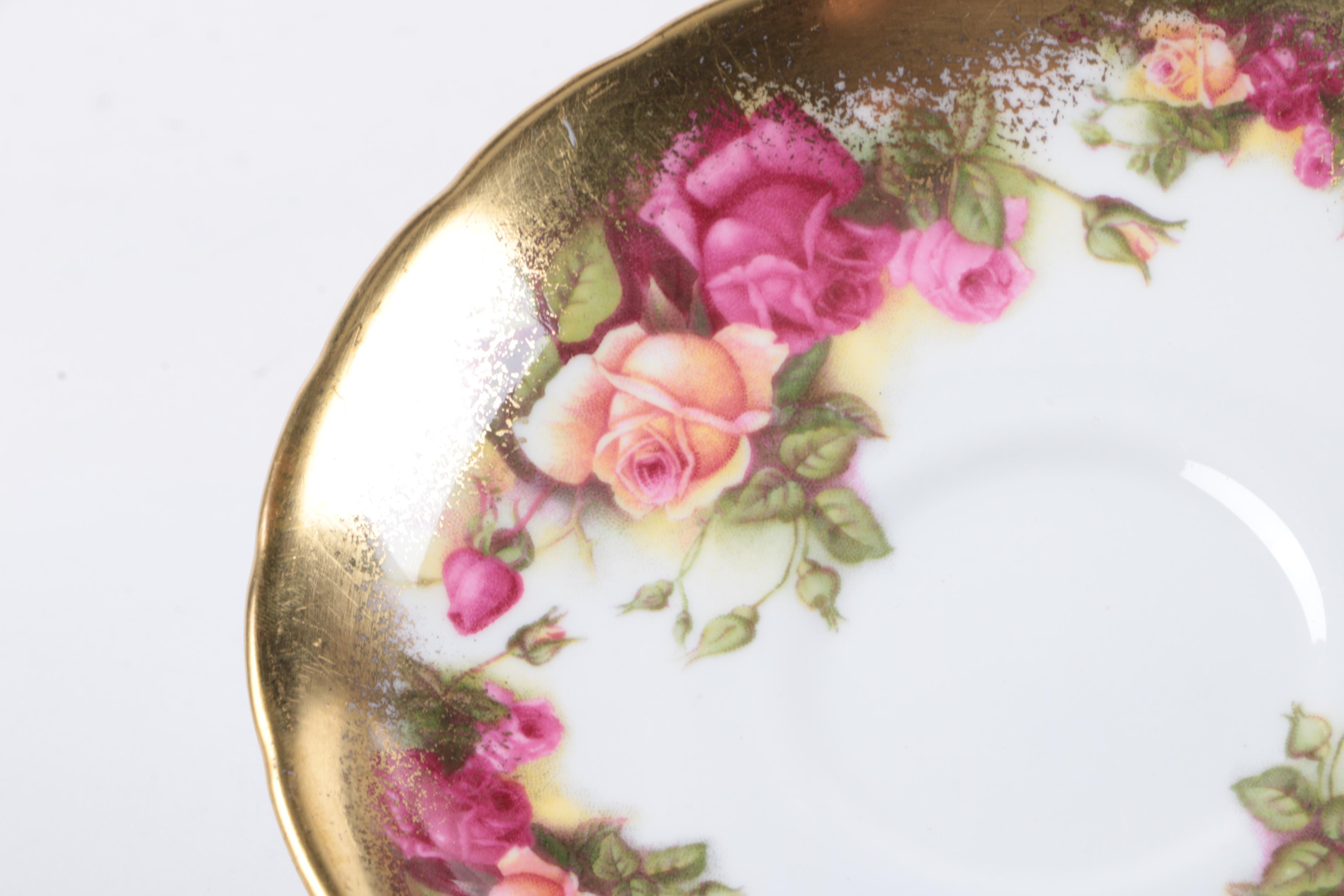Royal Chelsea "Golden Rose" Saucer and D&G Tumblers