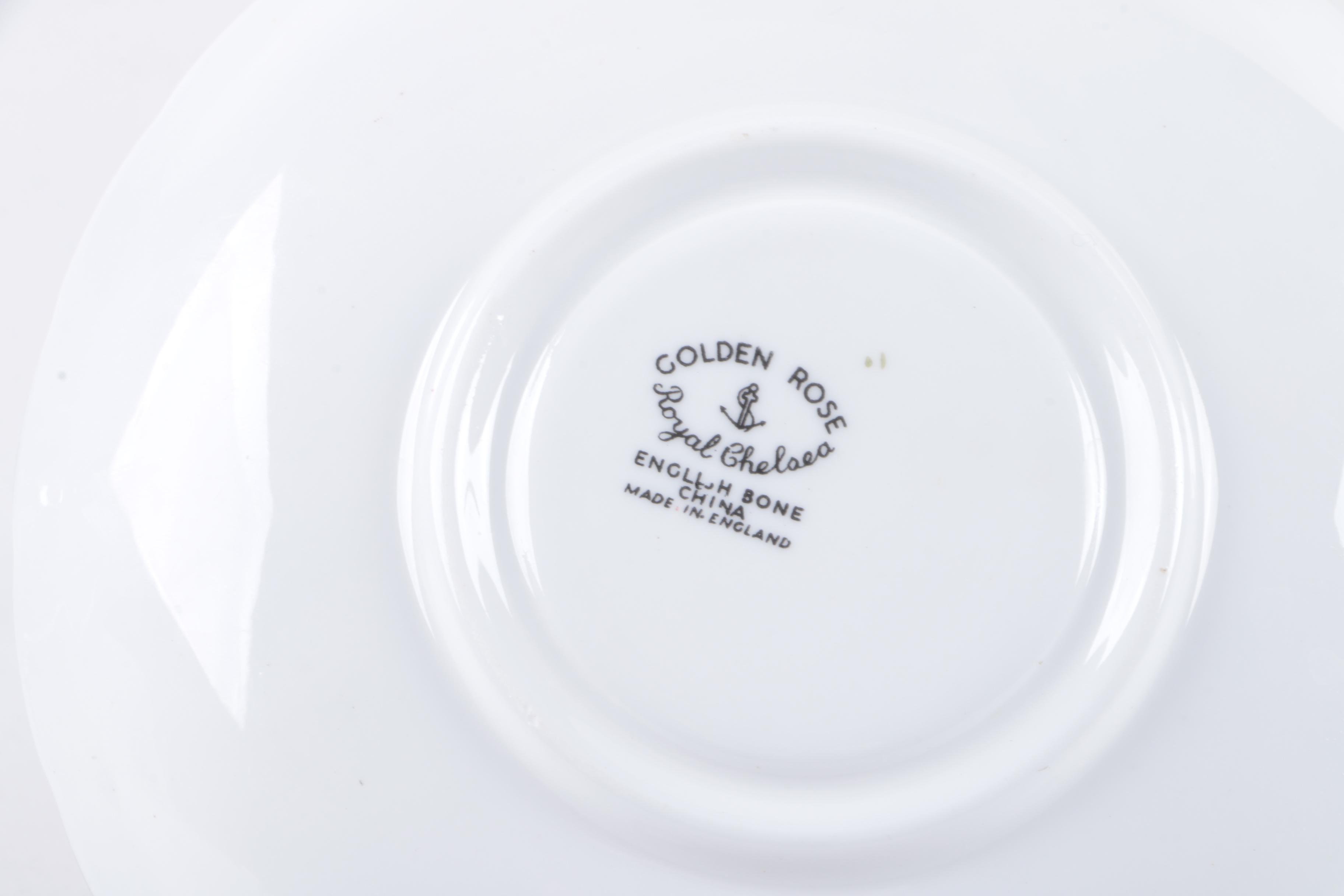 Royal Chelsea "Golden Rose" Saucer and D&G Tumblers