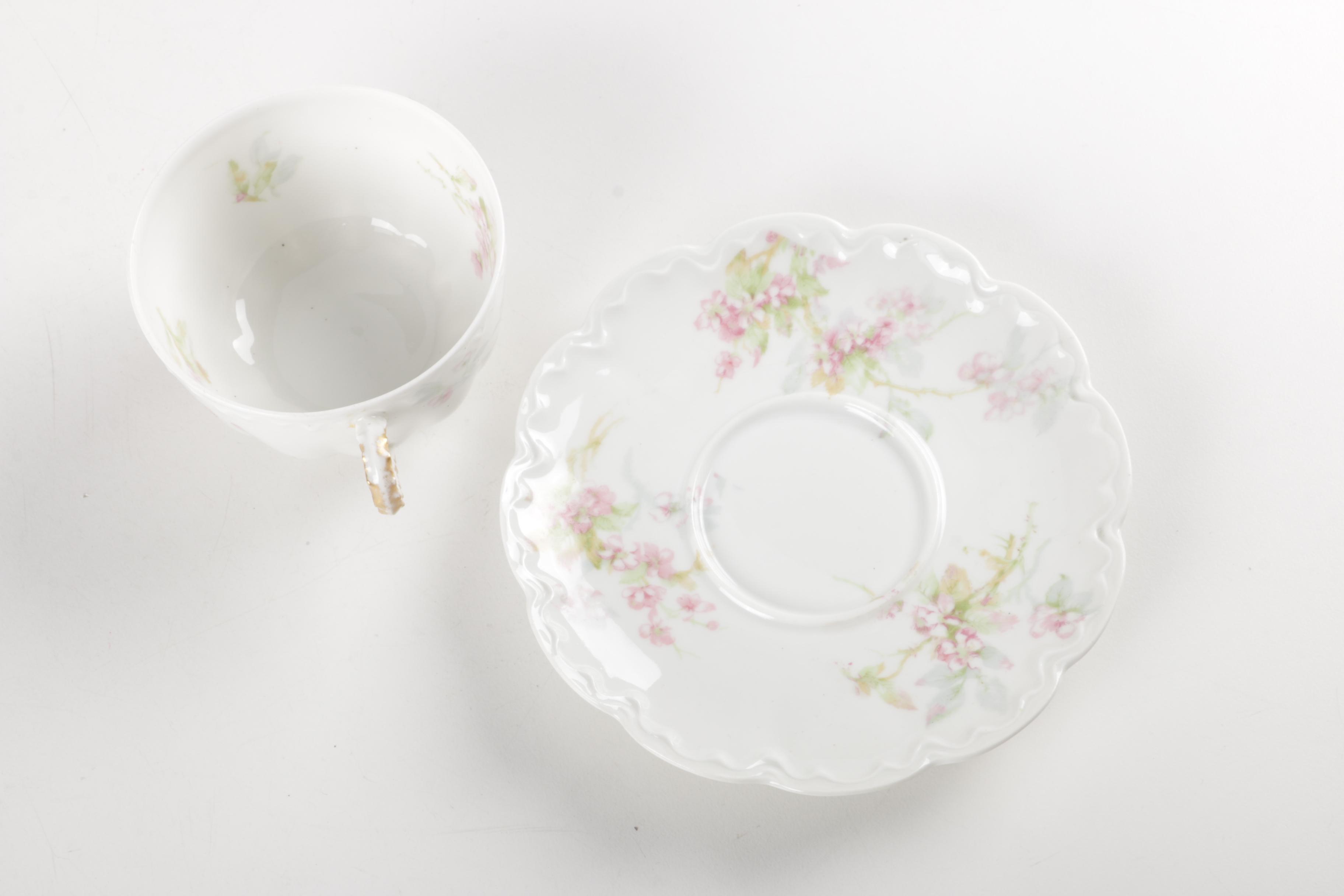 Vintage Porcelain Teacups and Saucers Including Théodore Haviland Limoges