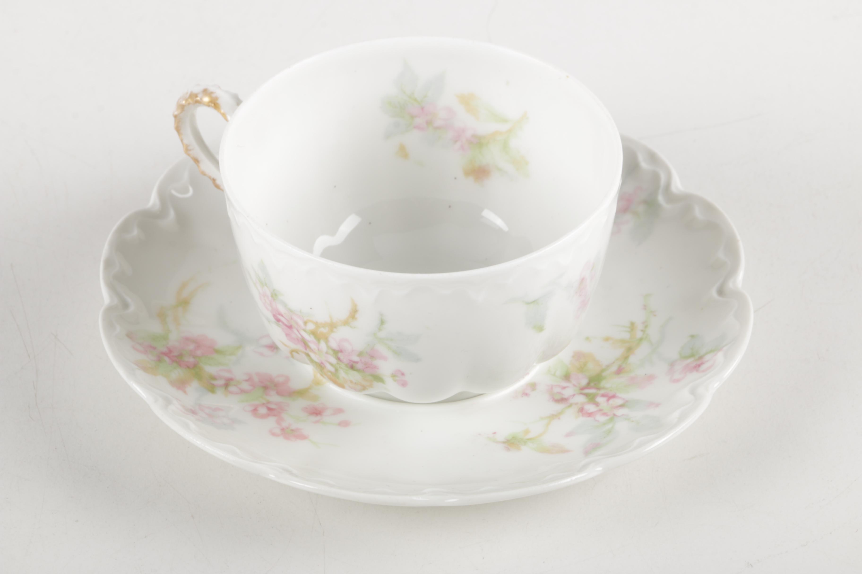 Vintage Porcelain Teacups and Saucers Including Théodore Haviland Limoges