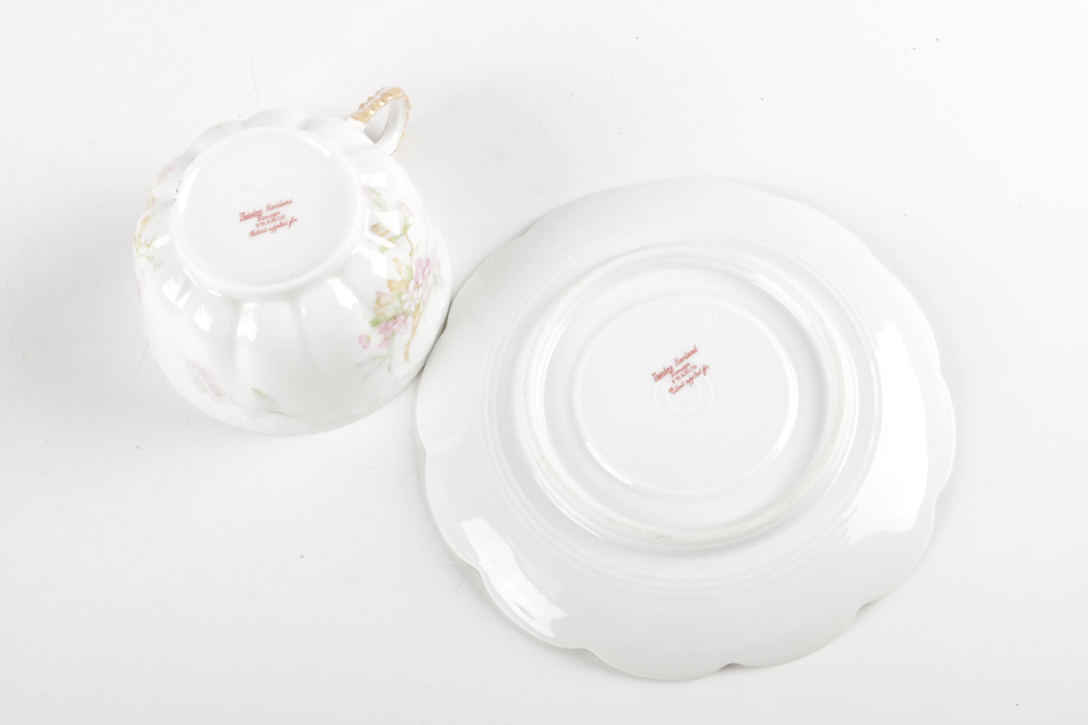 Vintage Porcelain Teacups and Saucers Including Théodore Haviland Limoges