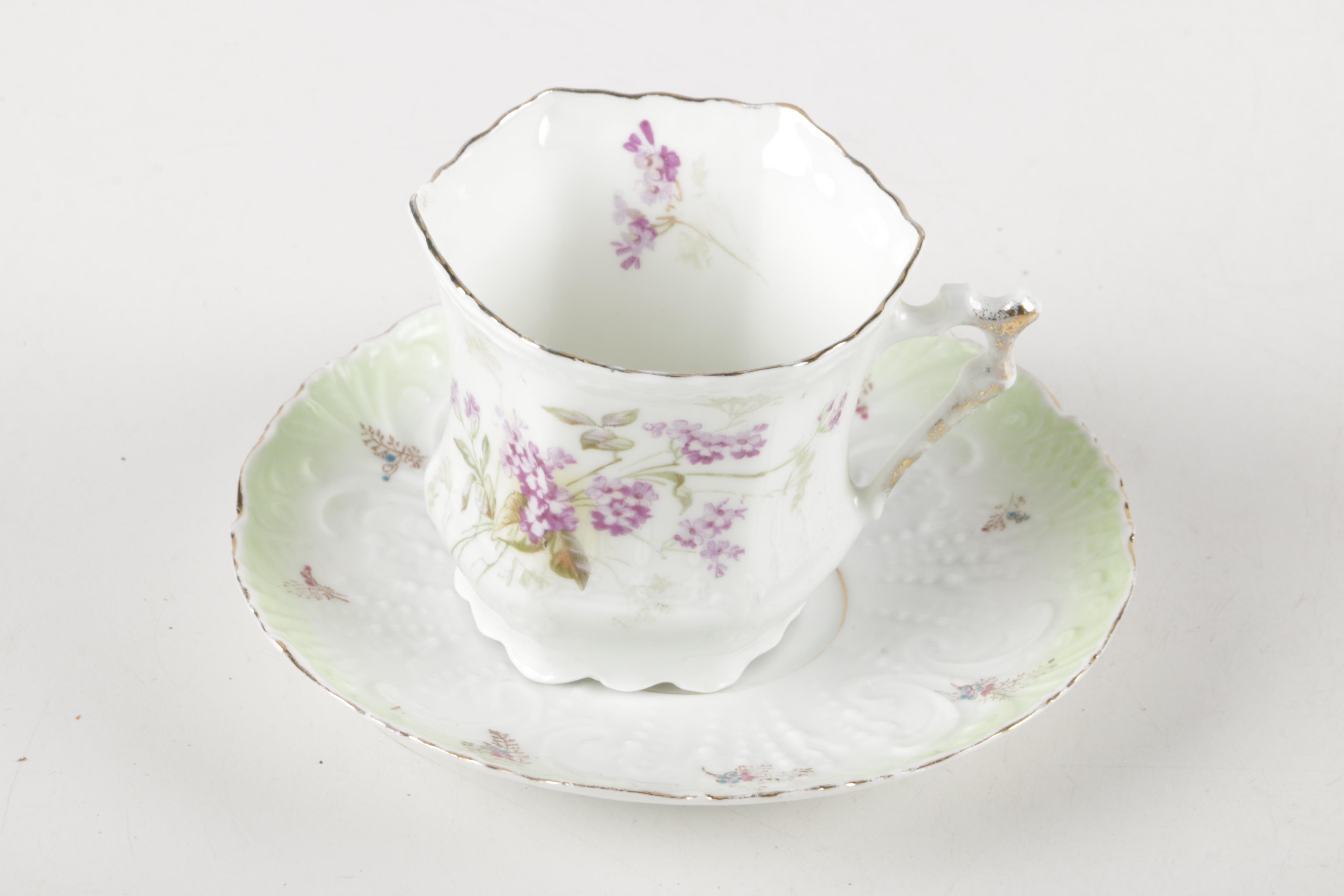 Vintage Porcelain Teacups and Saucers Including Théodore Haviland Limoges