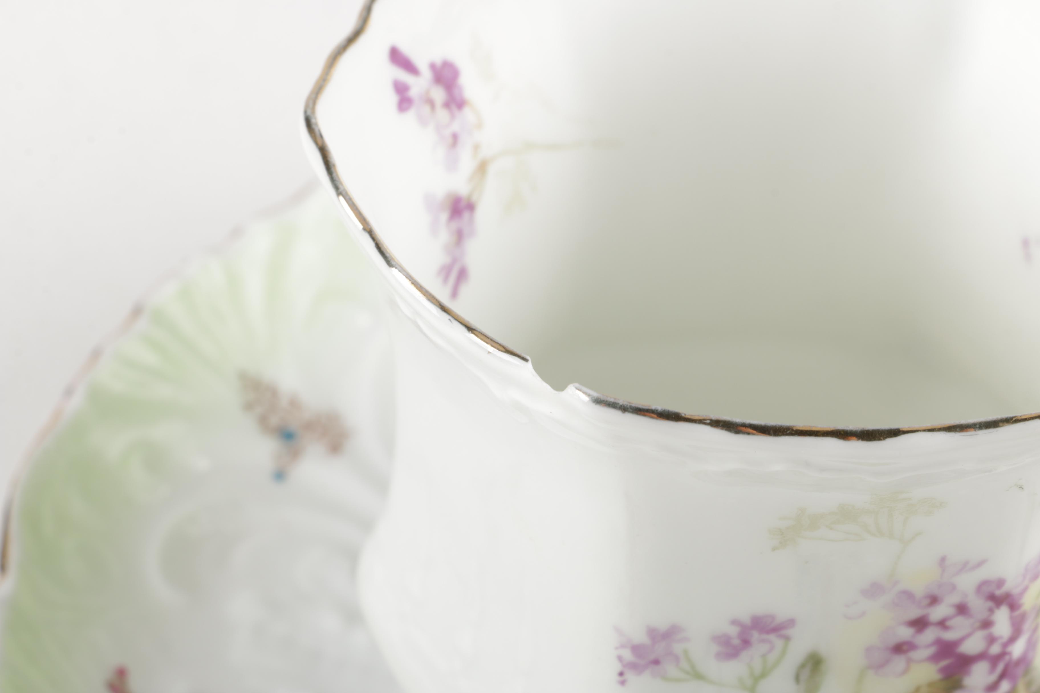 Vintage Porcelain Teacups and Saucers Including Théodore Haviland Limoges