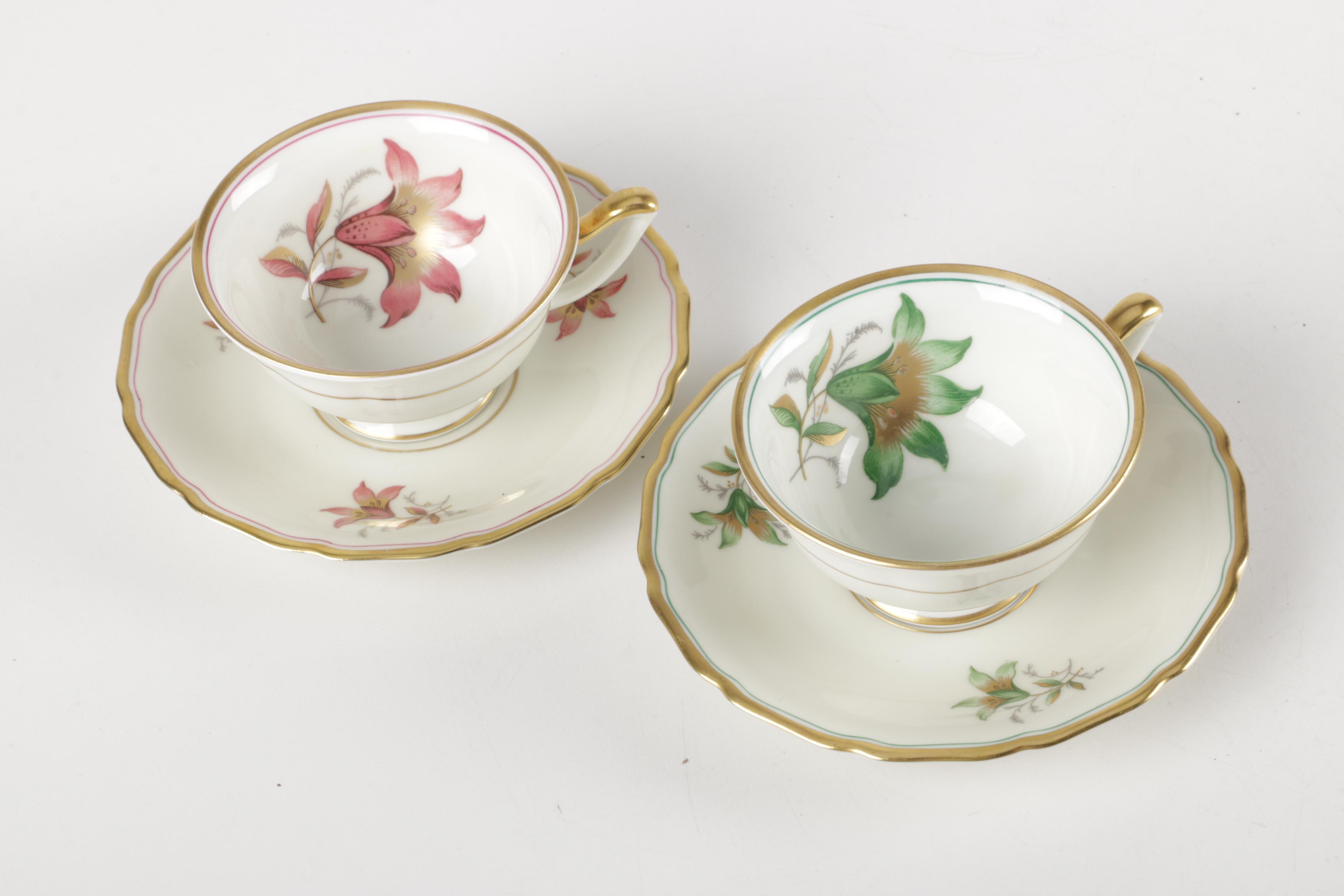 Vintage Porcelain Teacups and Saucers Including Théodore Haviland Limoges
