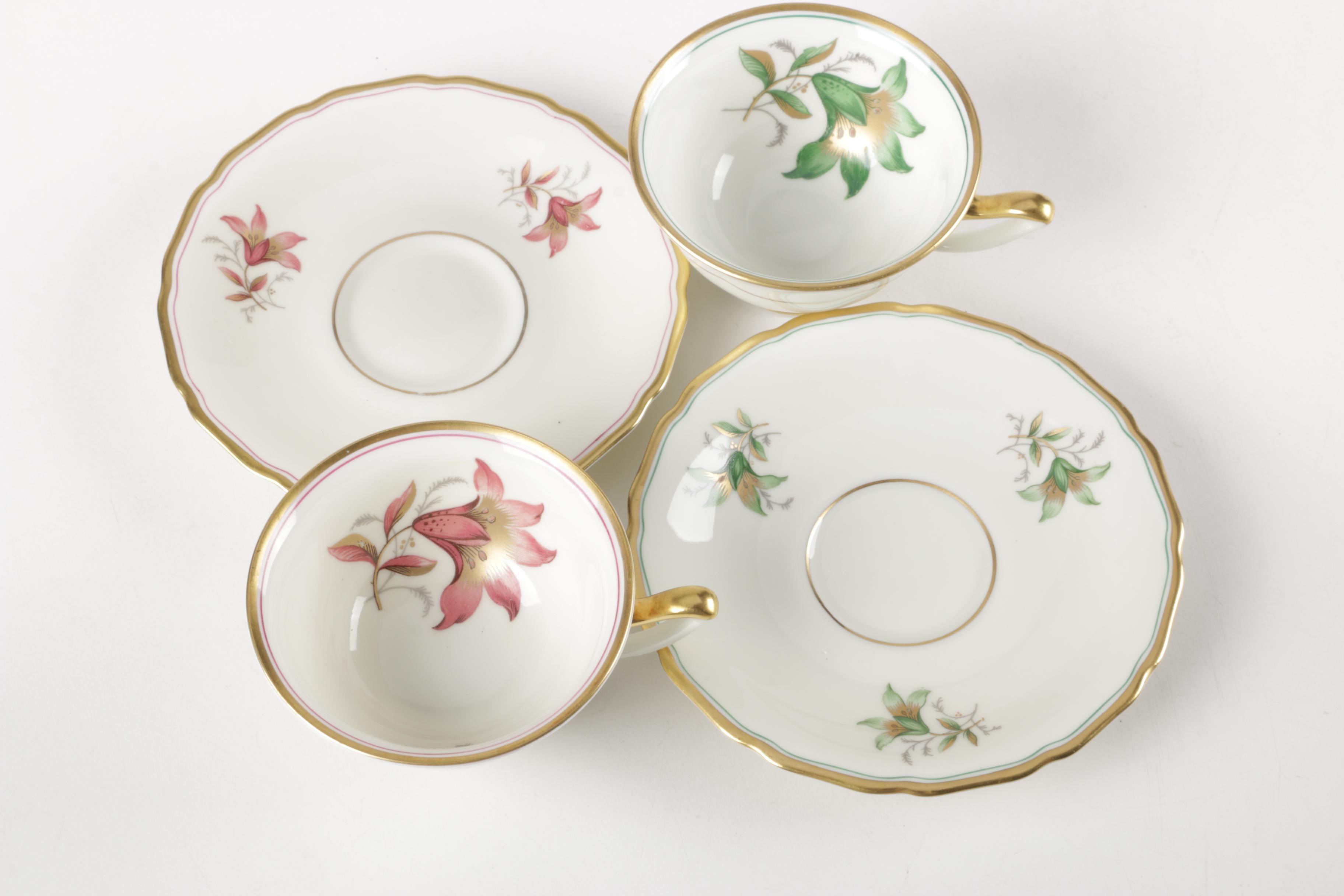 Vintage Porcelain Teacups and Saucers Including Théodore Haviland Limoges