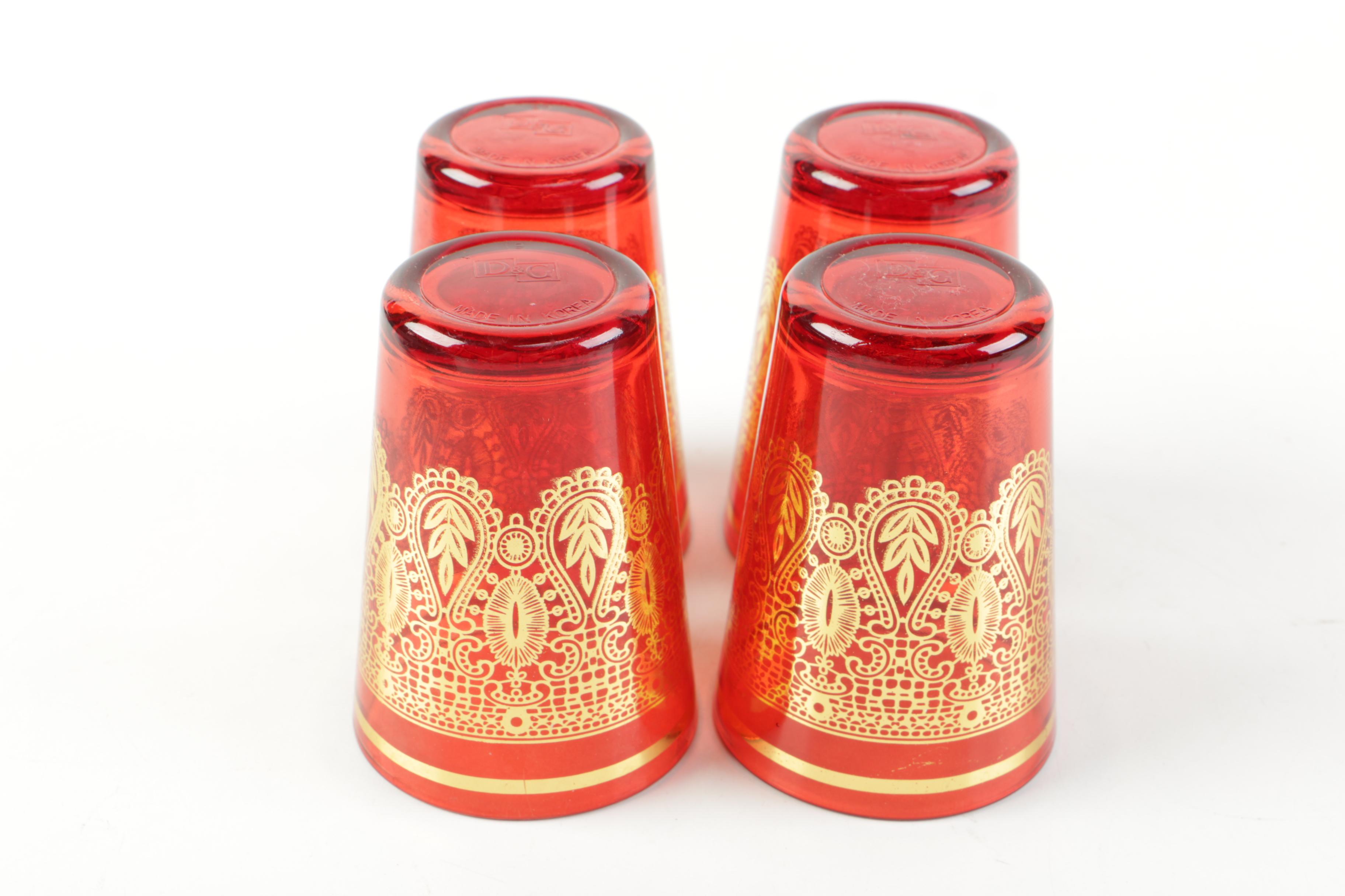 Royal Chelsea "Golden Rose" Saucer and D&G Tumblers