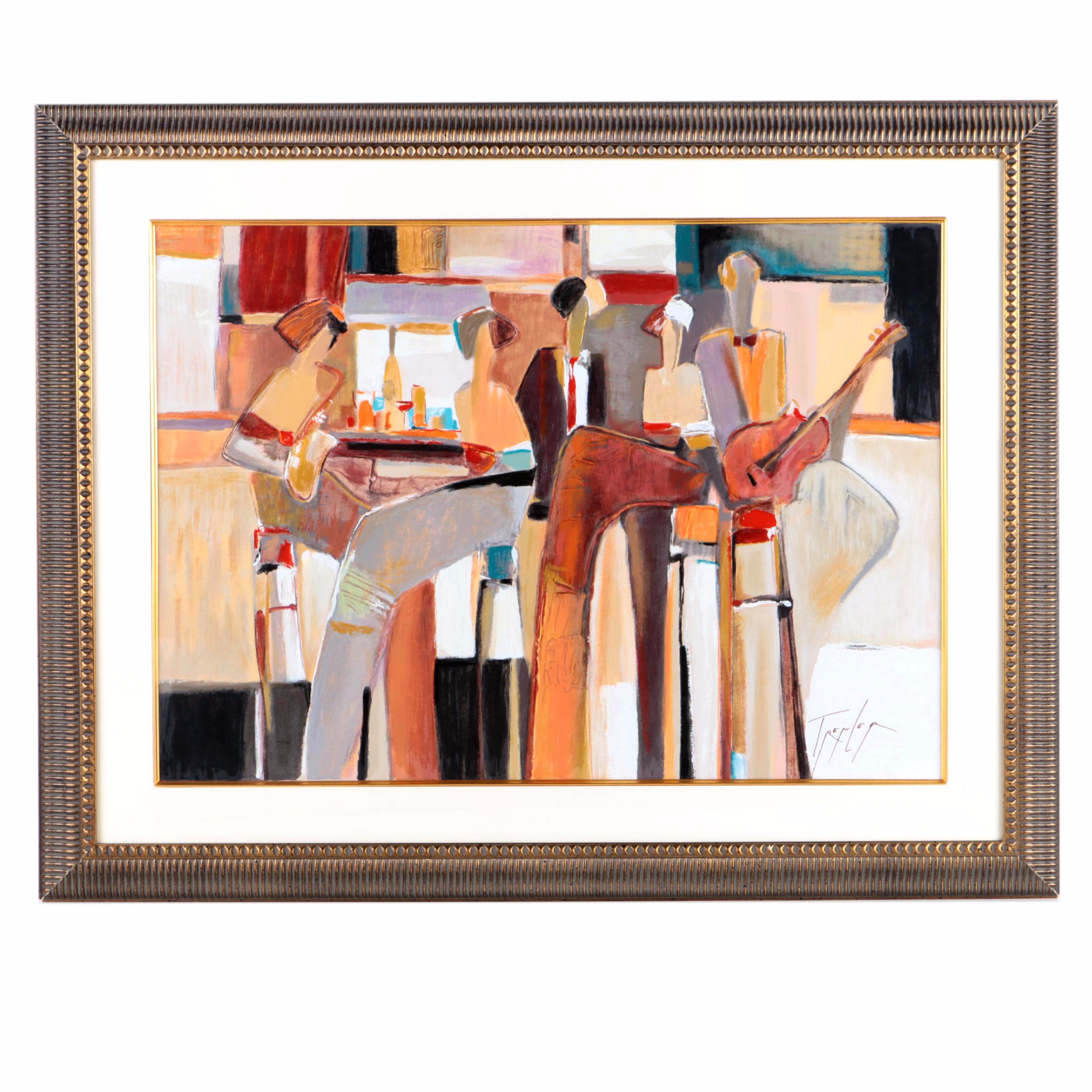 Yuri Tremler Serigraph Print on Paper "Music at the Bar"
