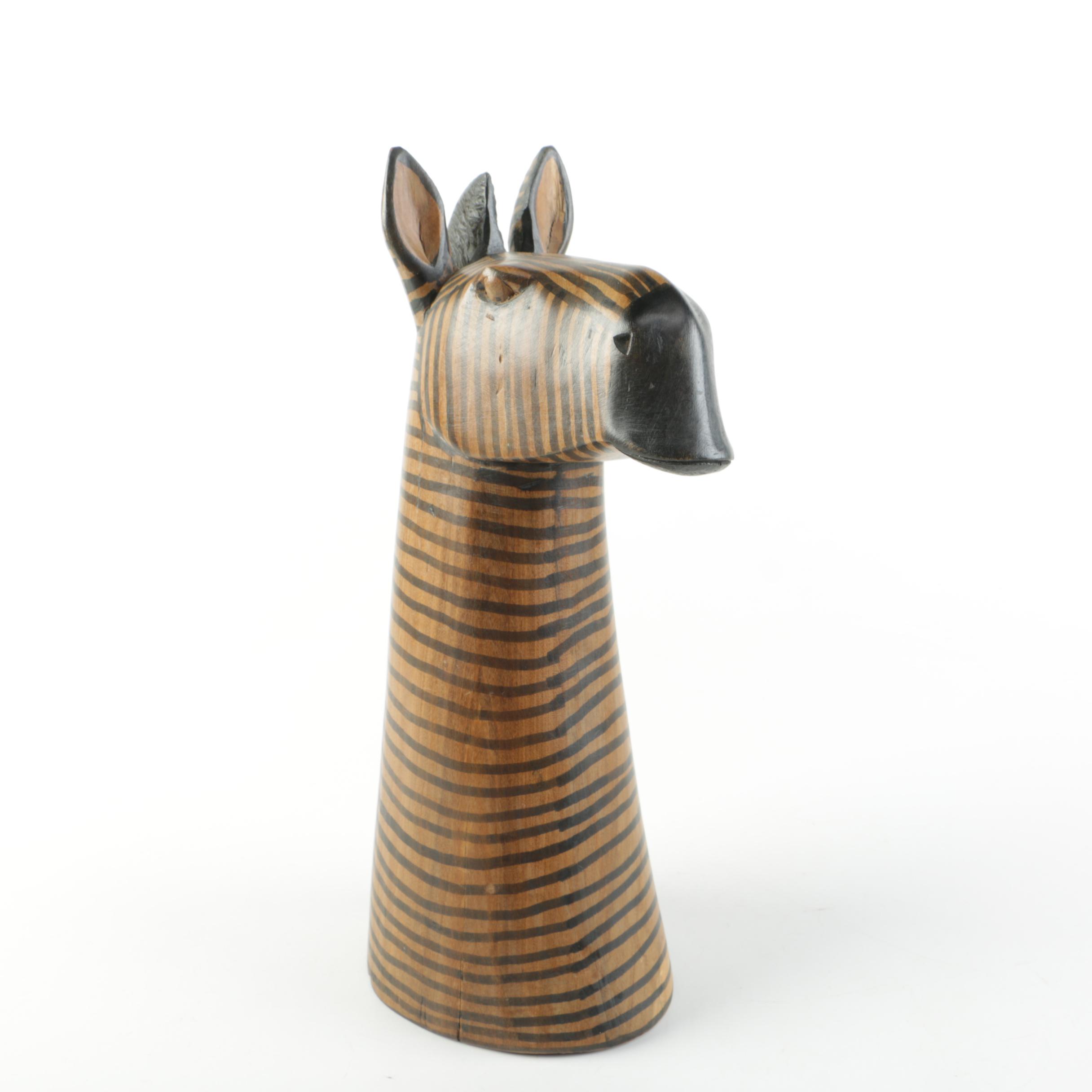 Wooden Zebra Bust