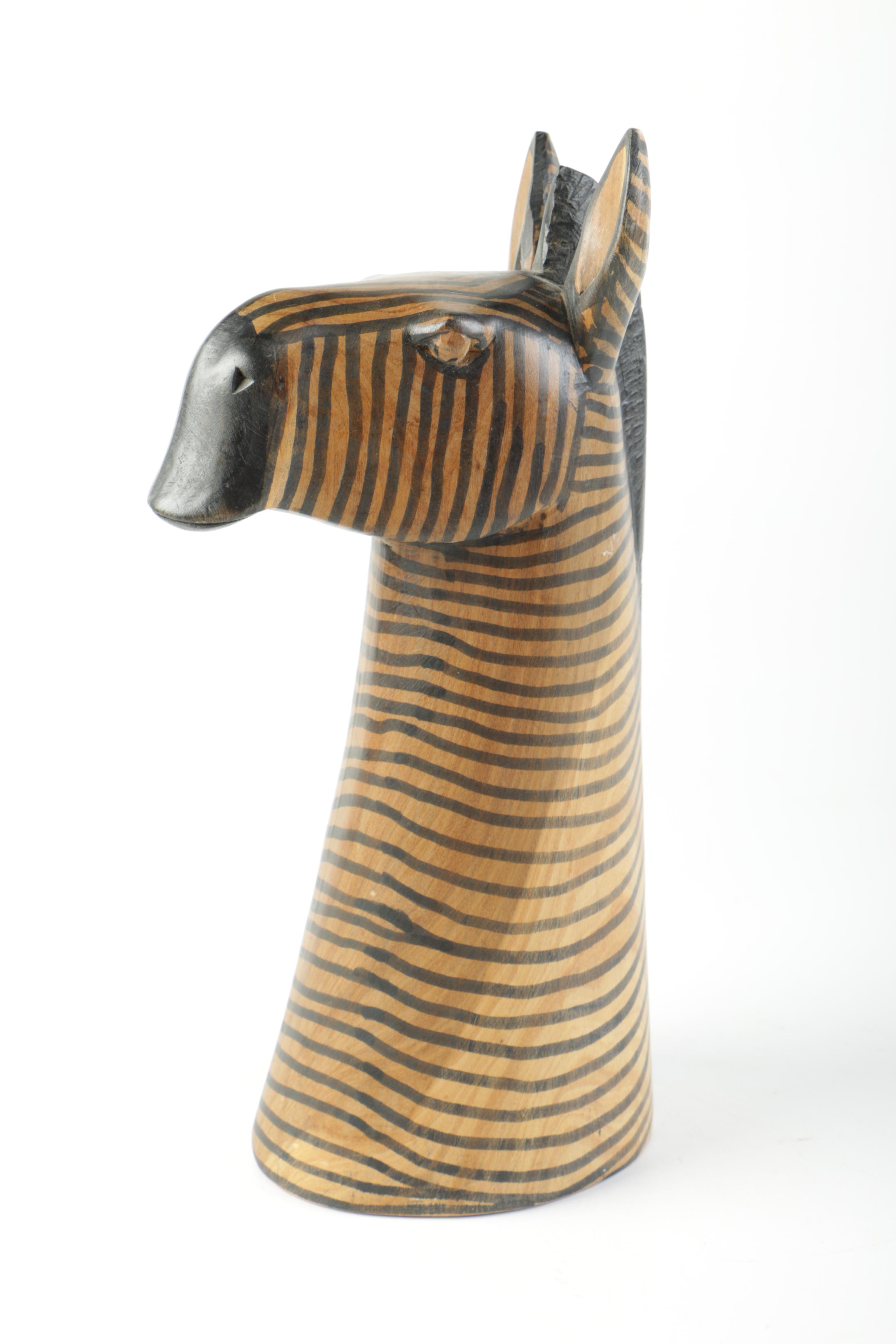 Wooden Zebra Bust