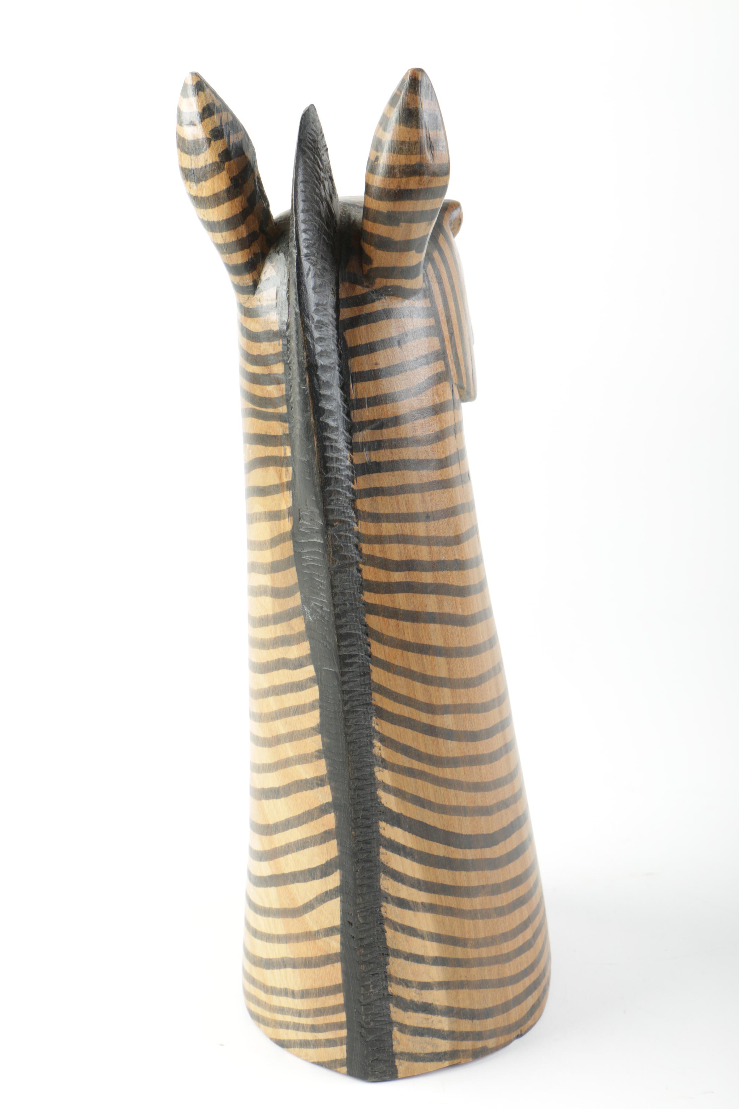 Wooden Zebra Bust