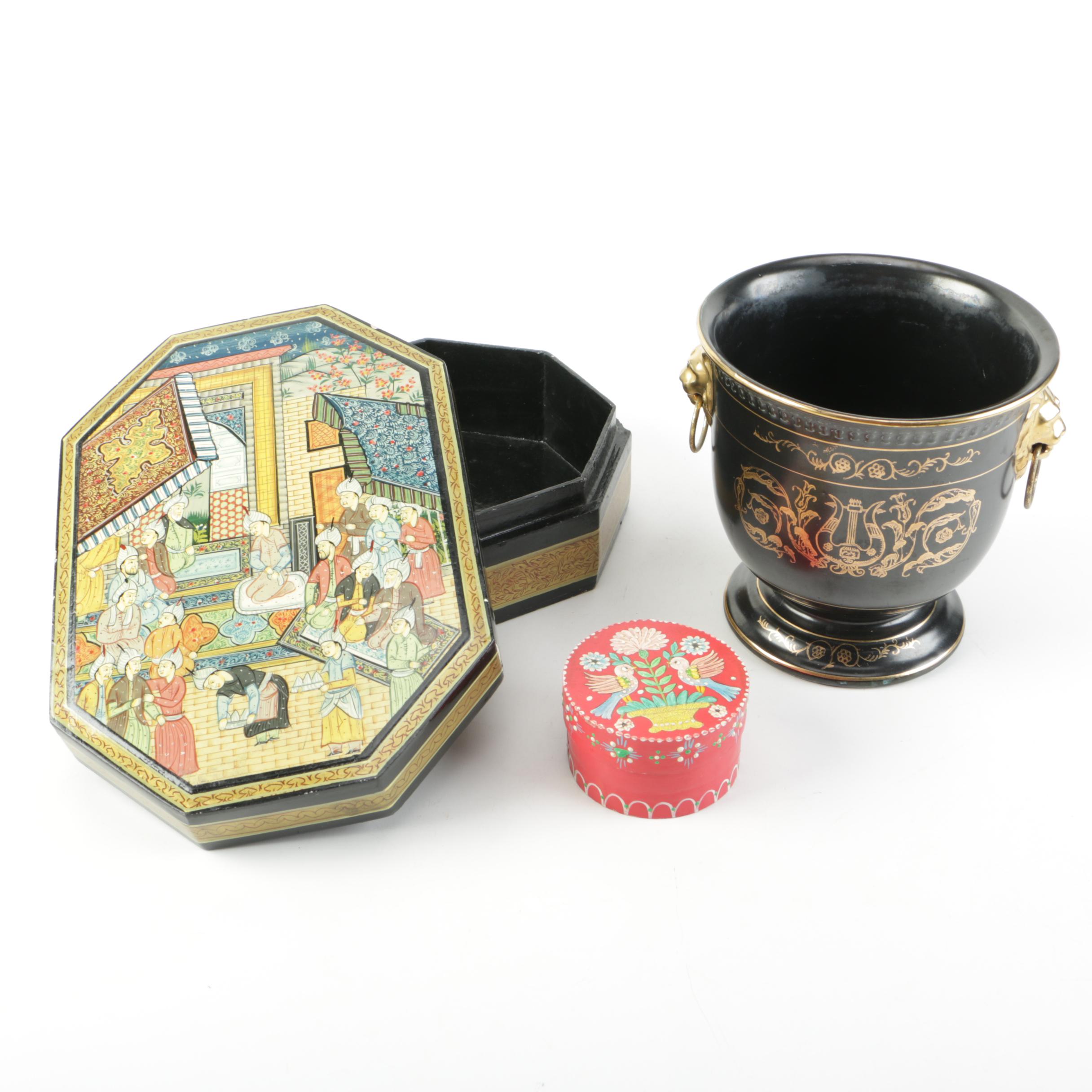 Hand Painted Boxes and Decorative Urn