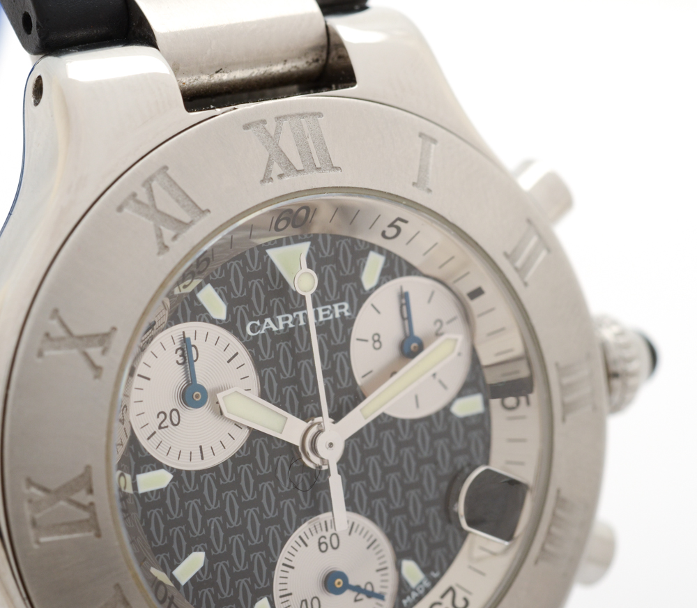 Cartier 21 Chronoscaph Quartz Chronograph Steel and Black Rubber Watch