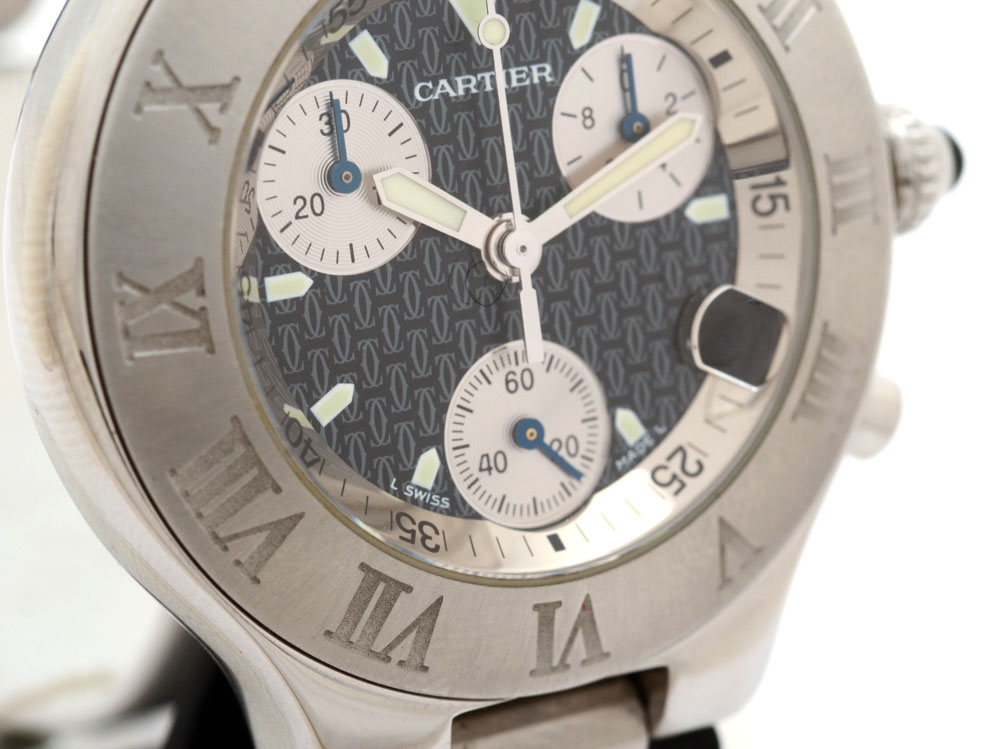 Cartier 21 Chronoscaph Quartz Chronograph Steel and Black Rubber Watch