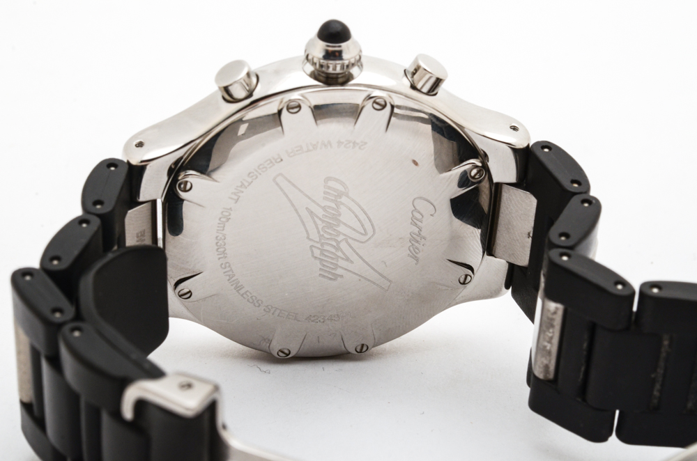 Cartier 21 Chronoscaph Quartz Chronograph Steel and Black Rubber Watch