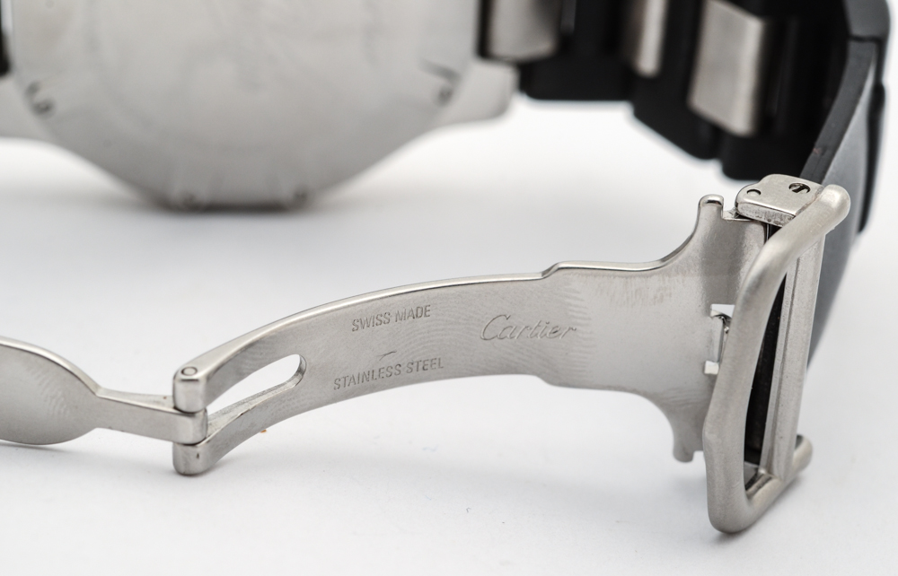 Cartier 21 Chronoscaph Quartz Chronograph Steel and Black Rubber Watch