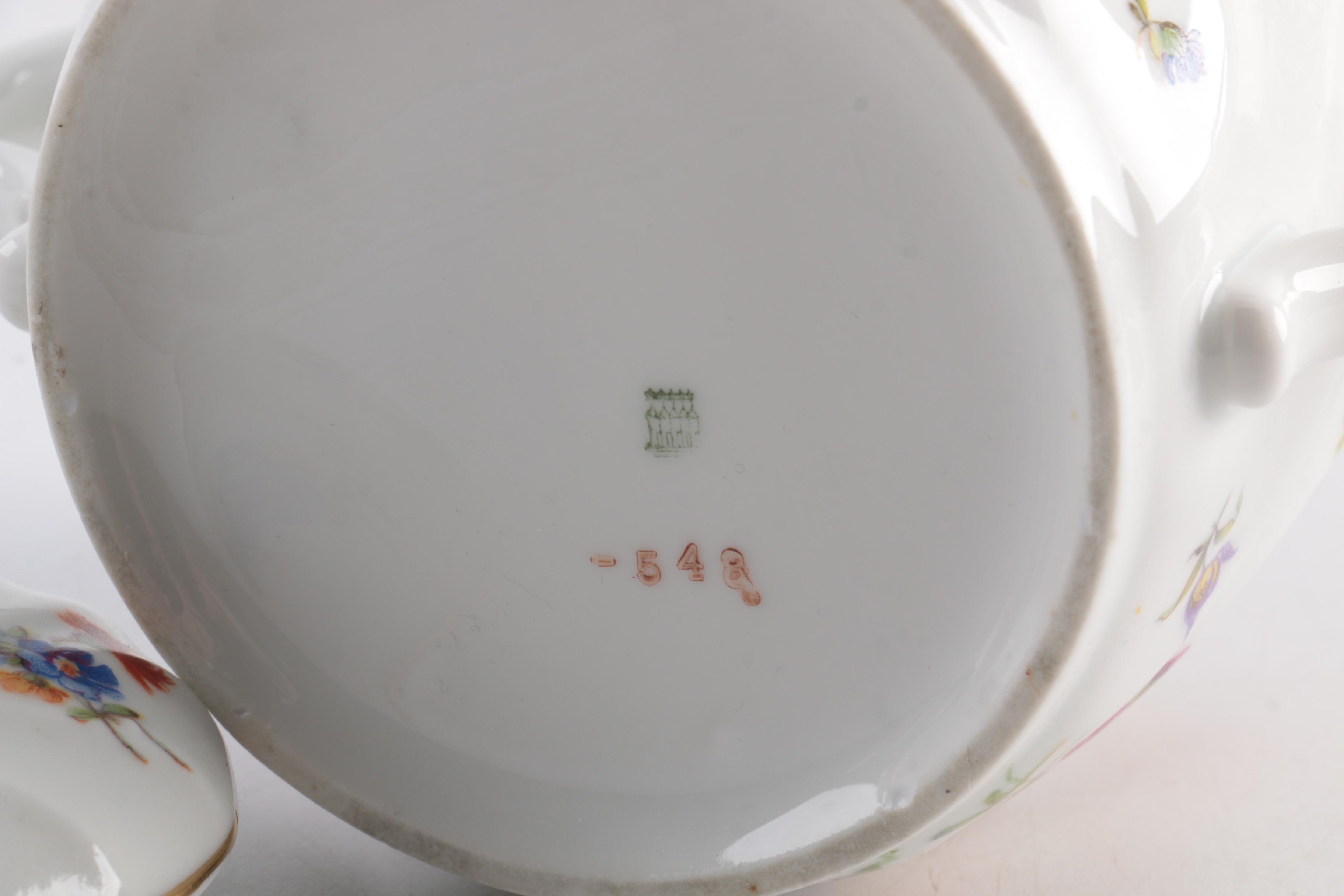 Enameled Teapot and Porcelain Sugar Bowl