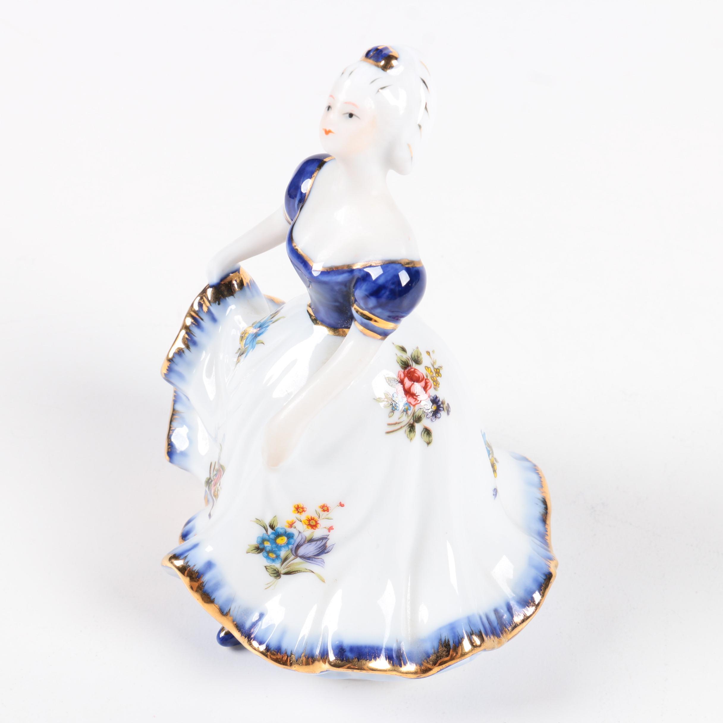 Limoges Girl in Floral Dress Figurine
