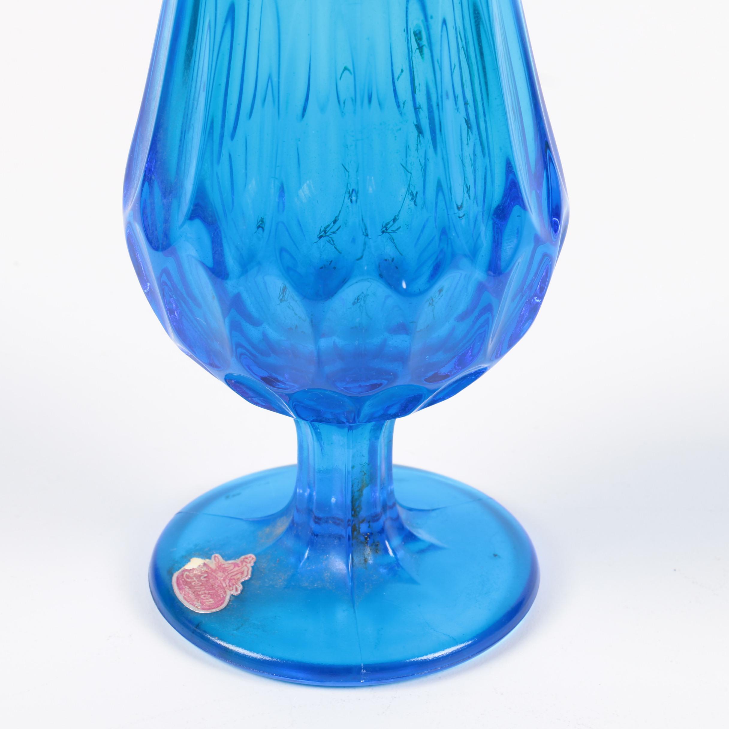 Mid-Century Blue Fenton Thumbprint Vase