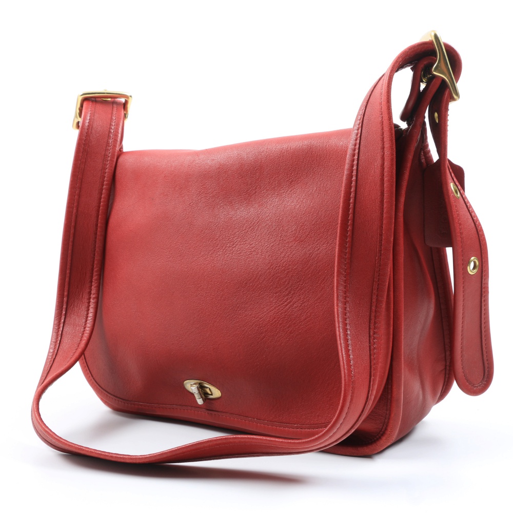 Vintage Coach Red Leather "Messenger" Handbag