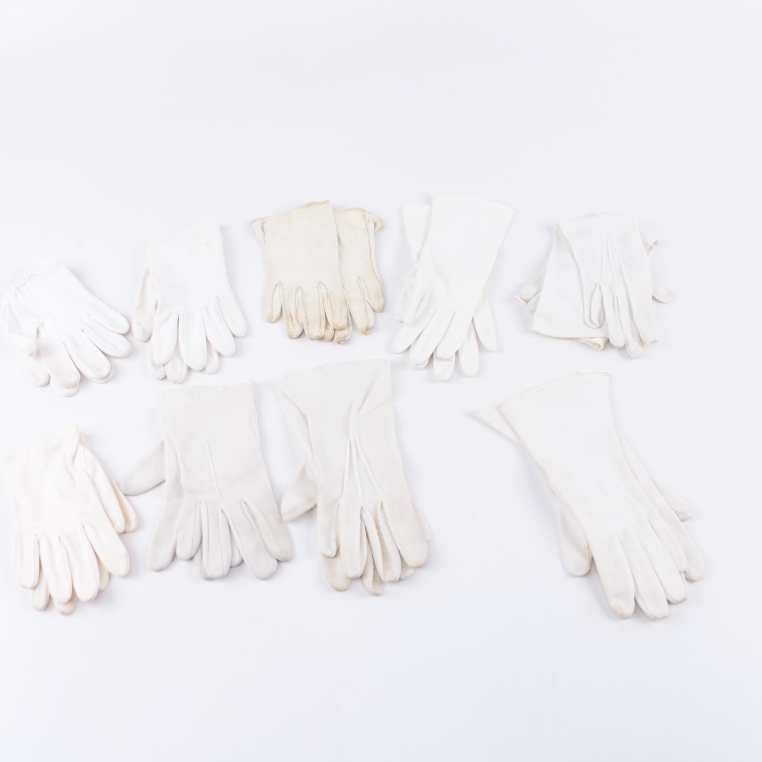 Collection of Vintage White Gloves and Handkerchief