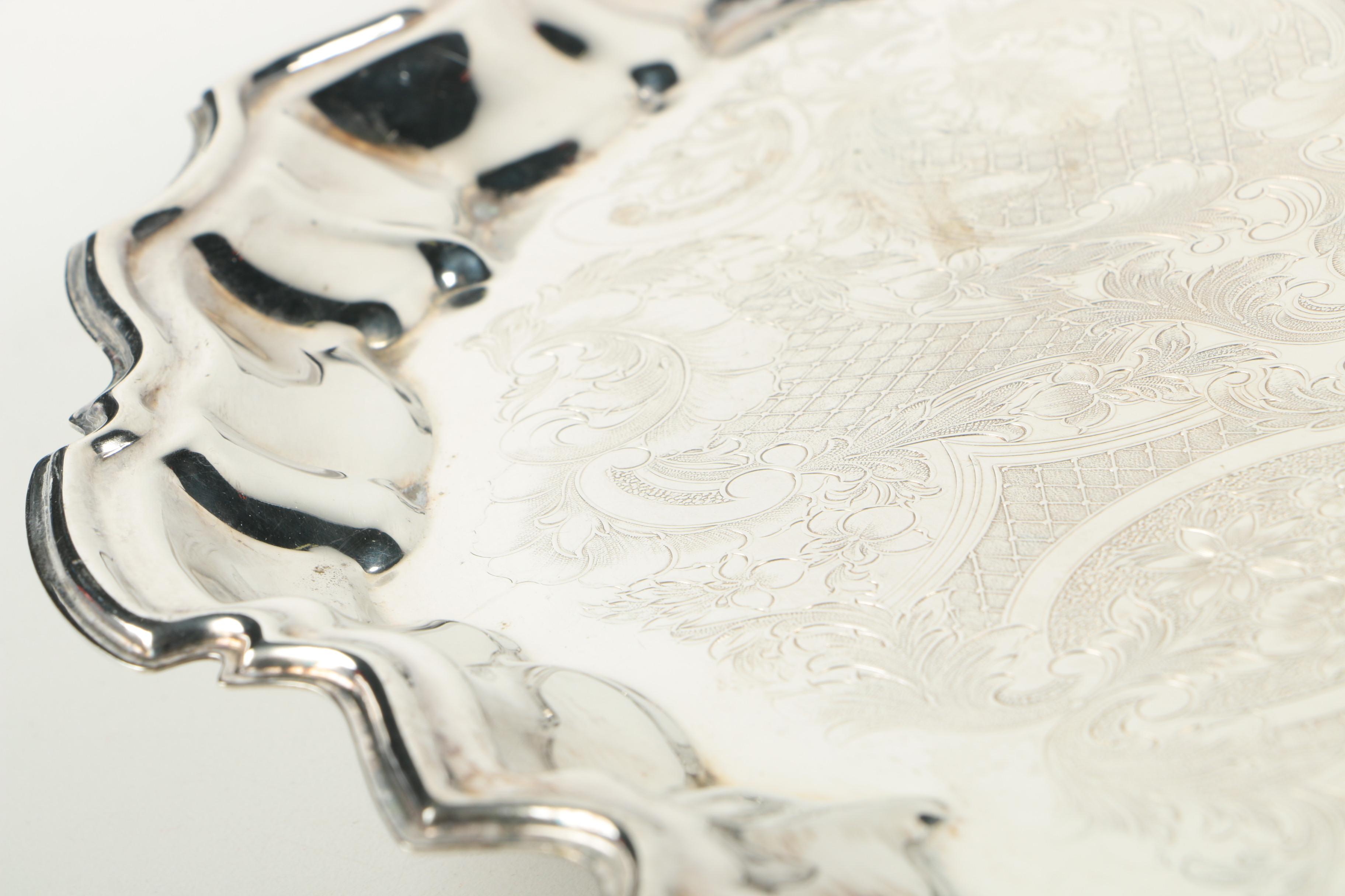 International Silver Co. "Chippendale" Tray with American Silver Plate Serveware