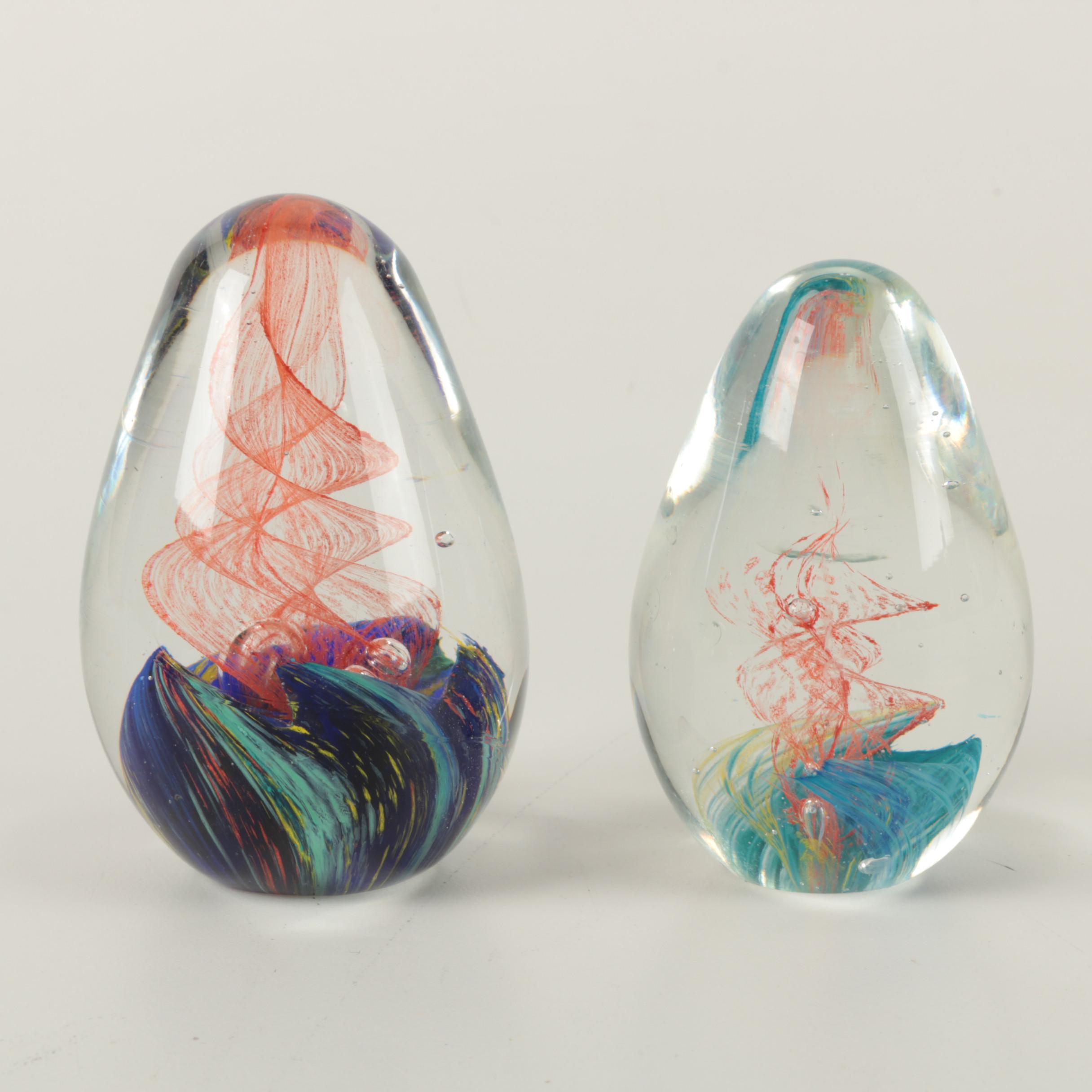Art Glass, Painted Stone, and Faceted Crystal Paperweights