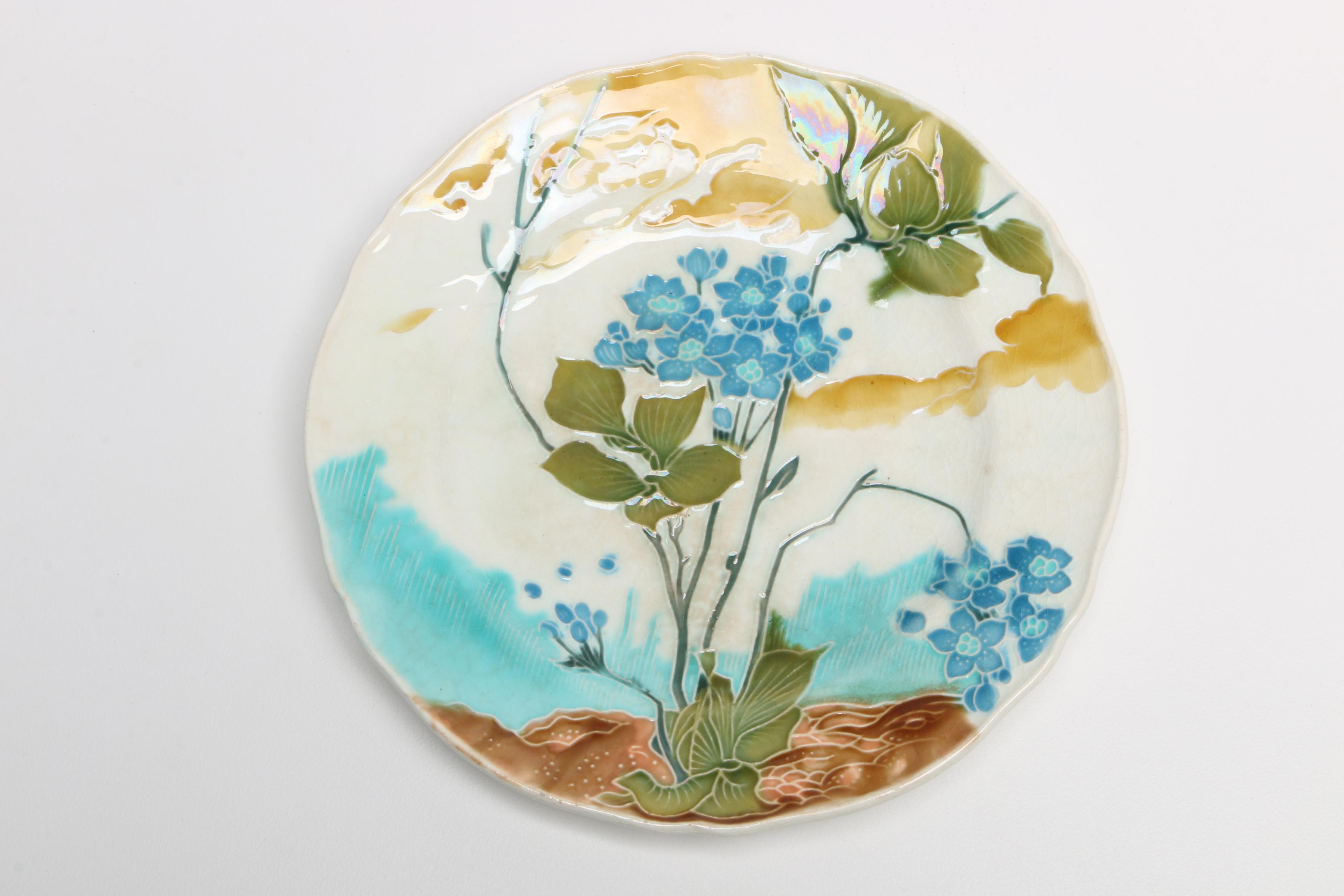 Antique Minton Aesthetic Movement Majolica Botanical Plates