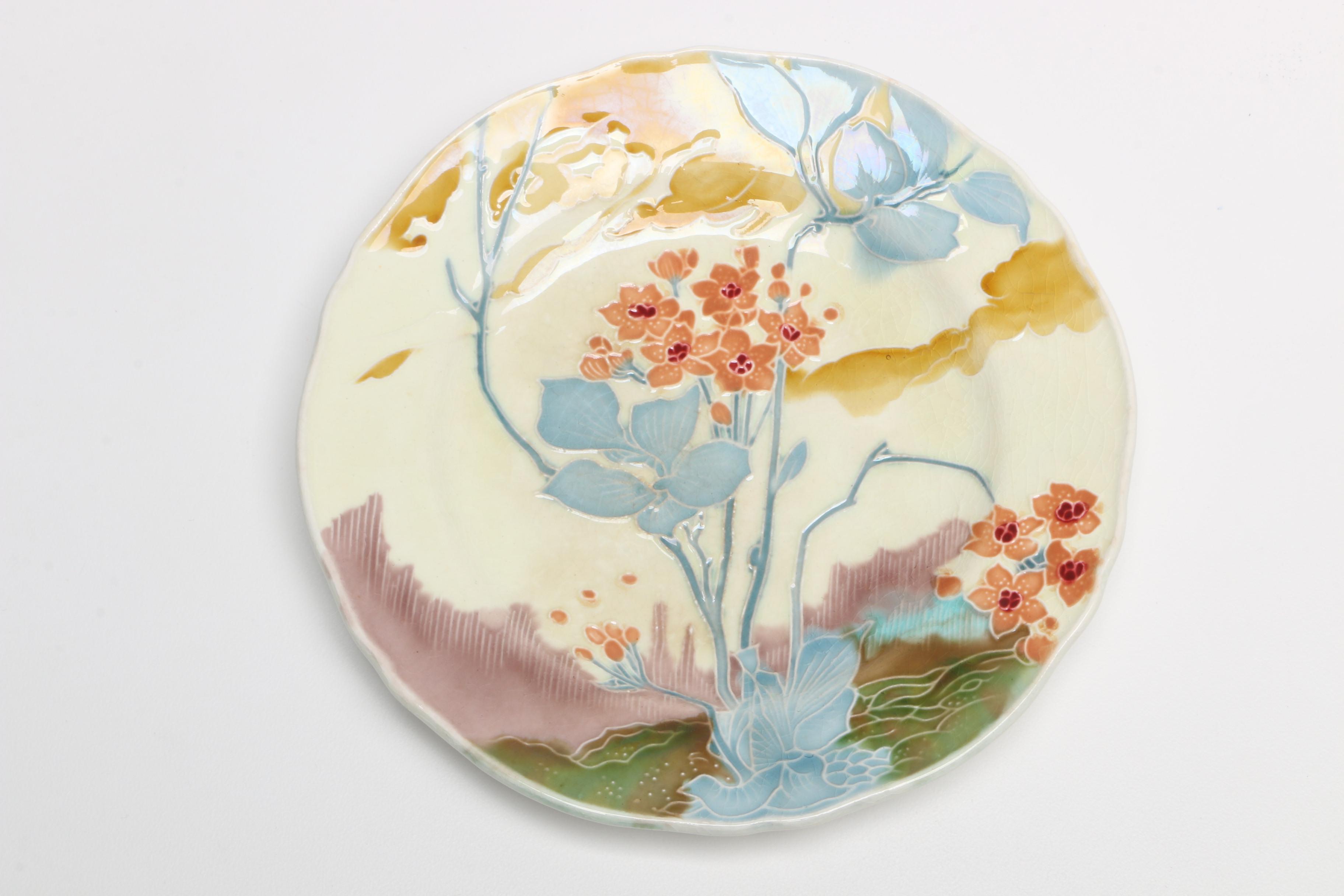 Antique Minton Aesthetic Movement Majolica Botanical Plates