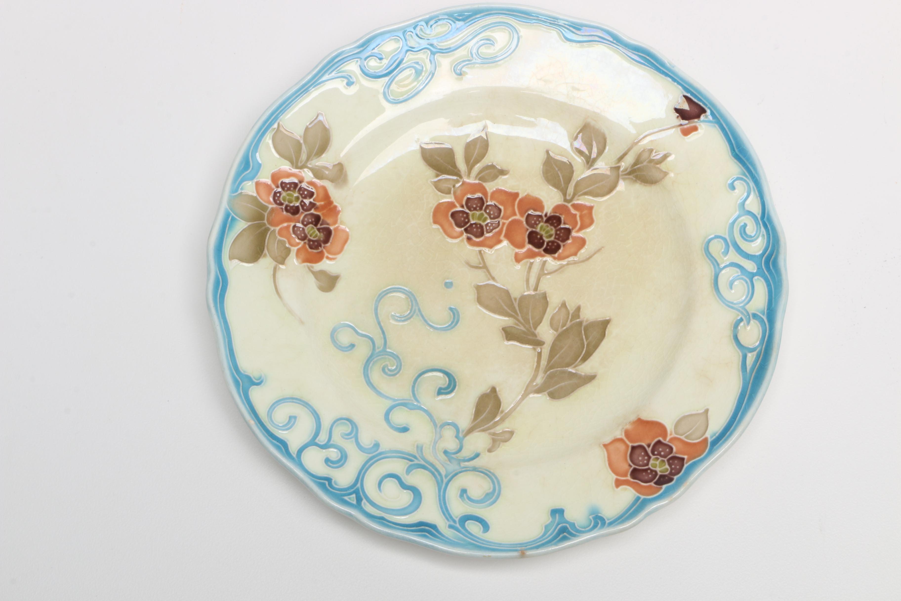 Antique Minton Aesthetic Movement Majolica Botanical Plates