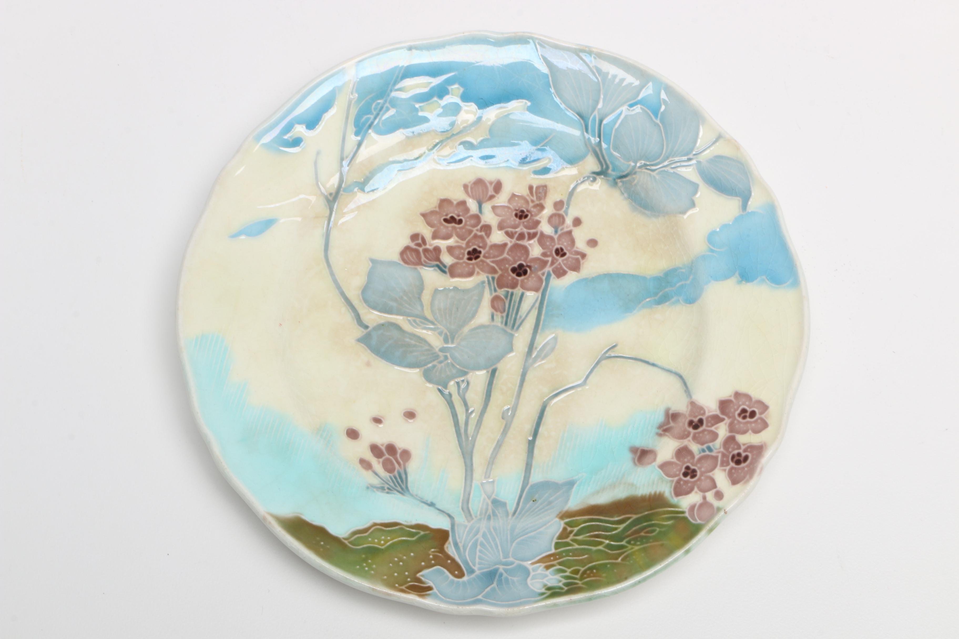 Antique Minton Aesthetic Movement Majolica Botanical Plates