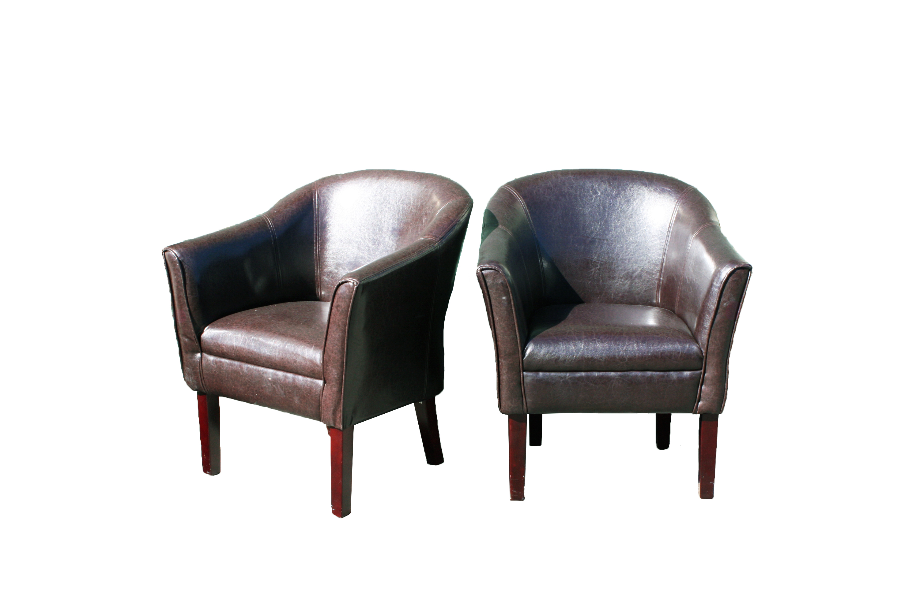 Pair Of Contemporary Brown Leather Armchairs