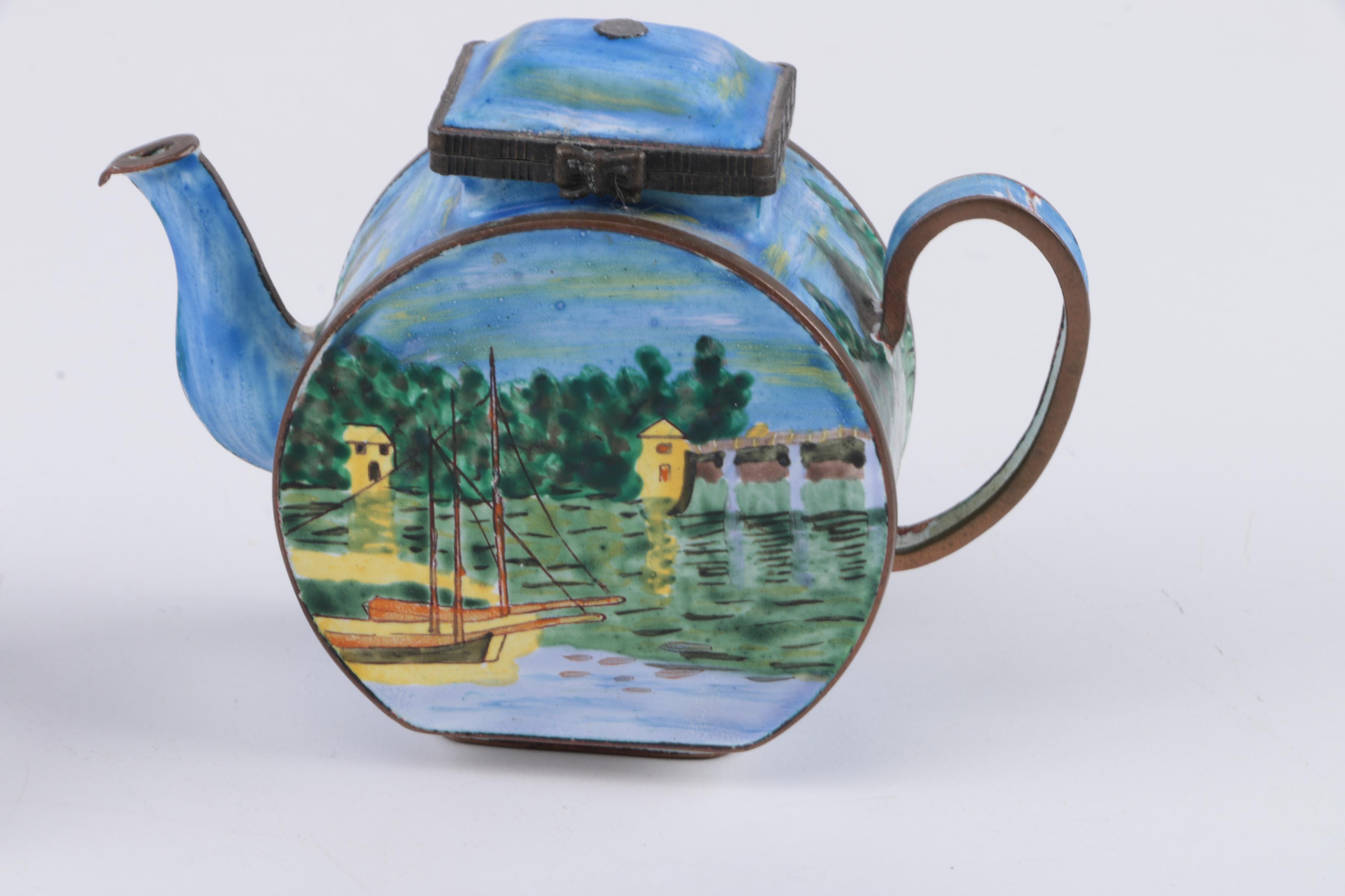 Kelvin Chen Enameled Teapot and Hand Blown Glass Decor