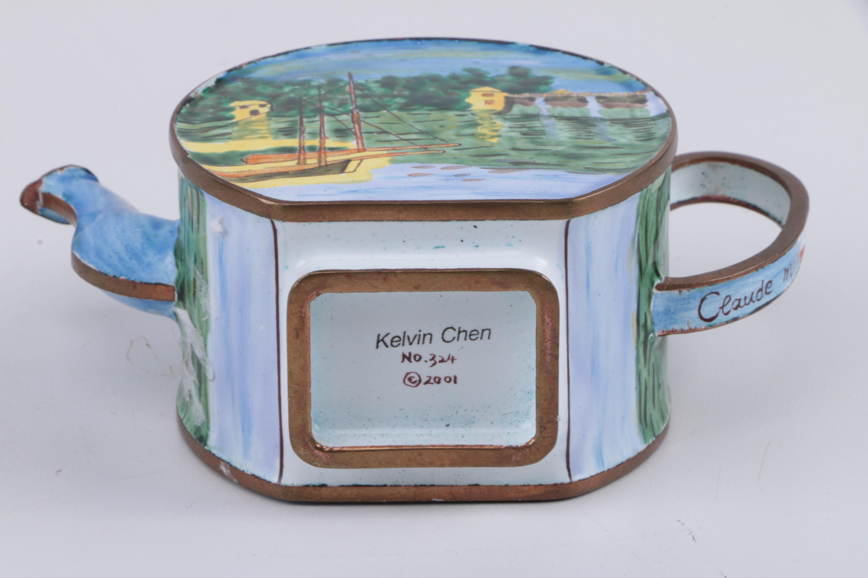 Kelvin Chen Enameled Teapot and Hand Blown Glass Decor
