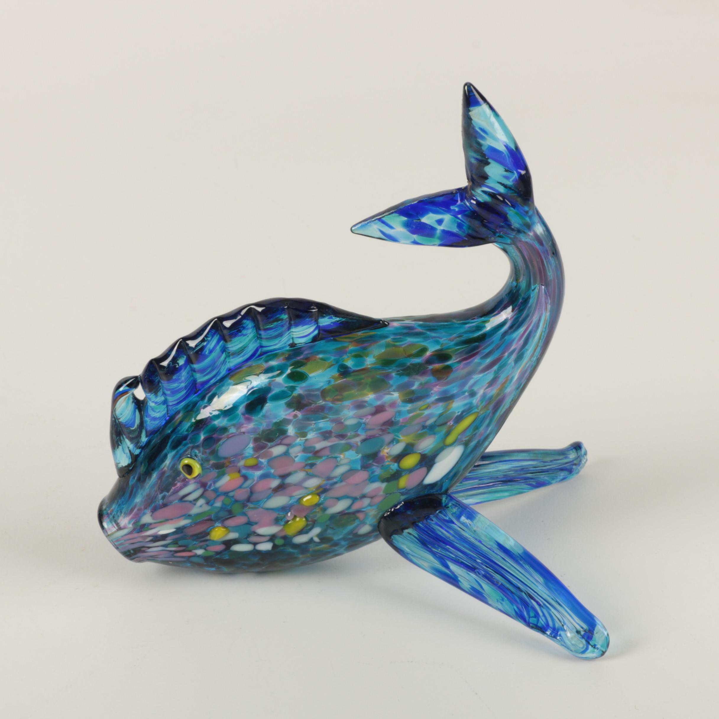 Blue Art Glass Vase and A Blue Art Glass Fish