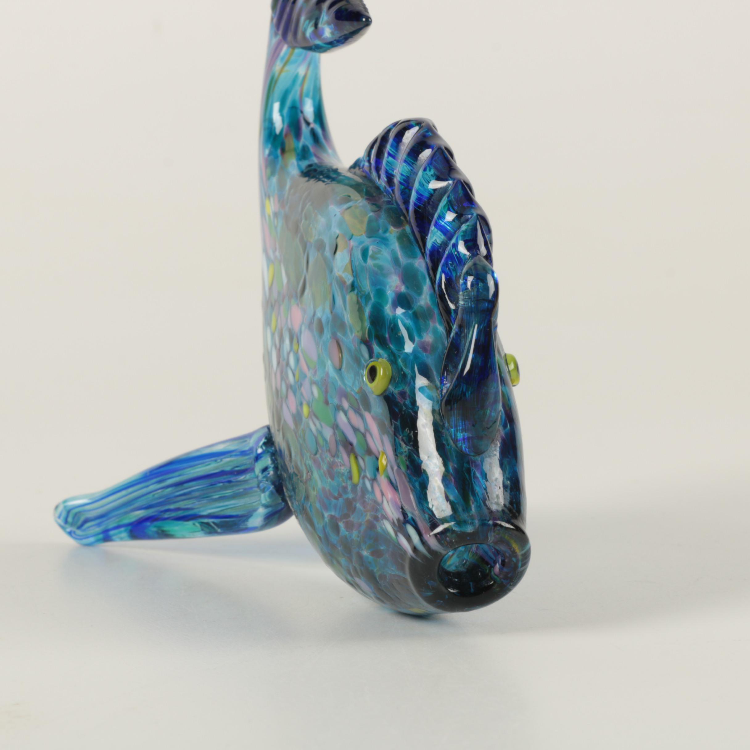 Blue Art Glass Vase and A Blue Art Glass Fish