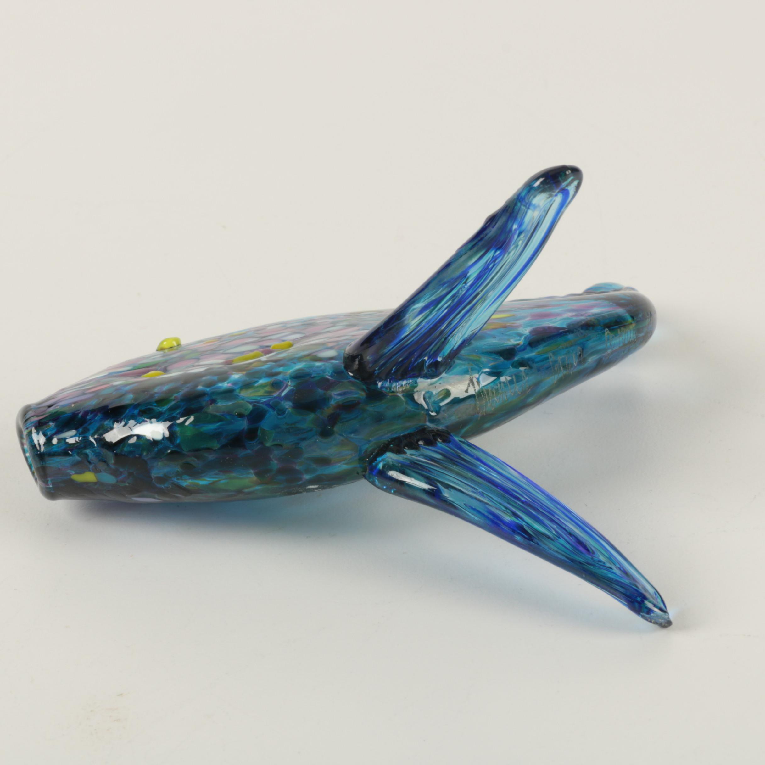 Blue Art Glass Vase and A Blue Art Glass Fish