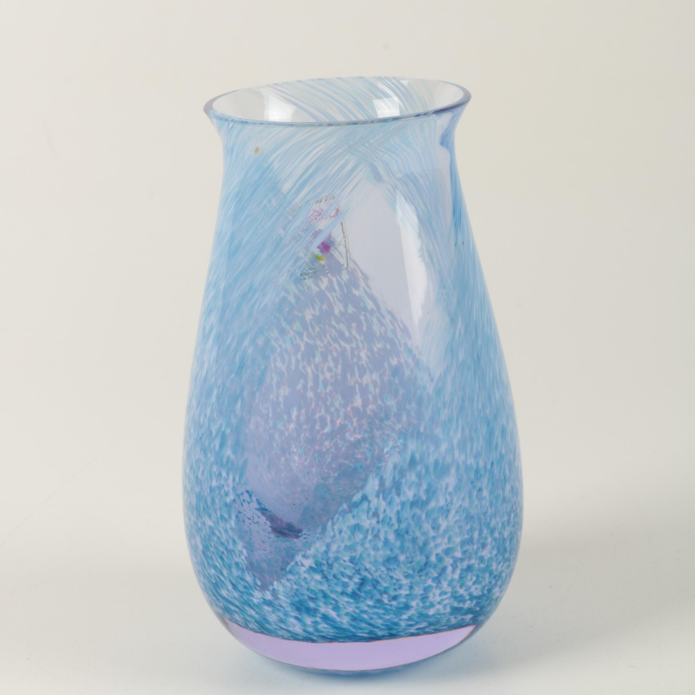 Blue Art Glass Vase and A Blue Art Glass Fish